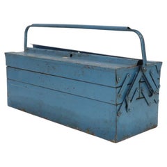 Vintage Light Blue Metal Tool or Tackle Box