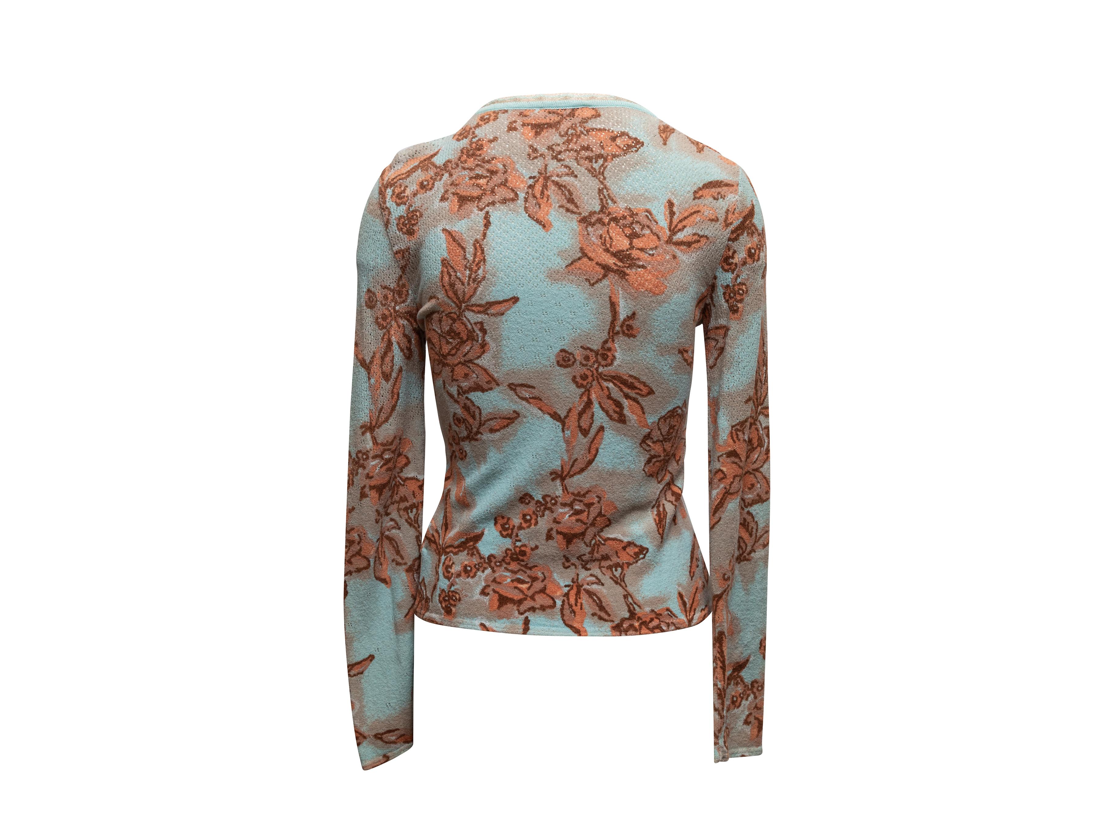 Vintage Hellblau & Mehrfarbig Blumarine Floral Gemusterte Strickjacke Größe IT 44 (Braun) im Angebot