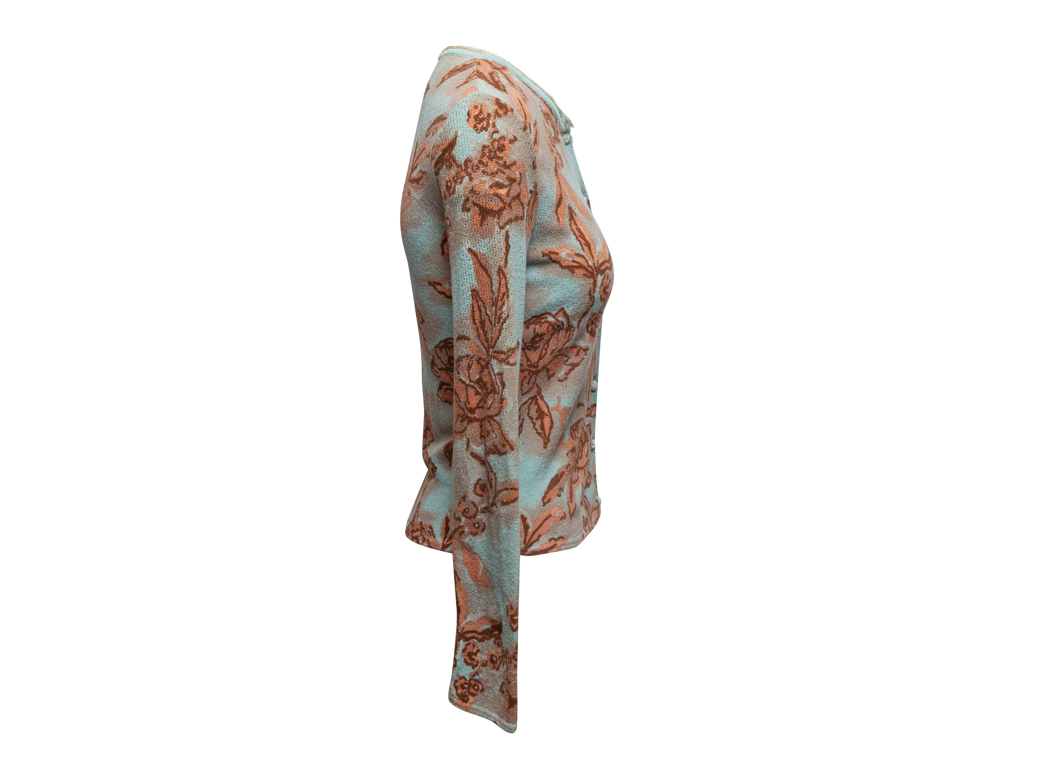Vintage Hellblau & Mehrfarbig Blumarine Floral Gemusterte Strickjacke Größe IT 44 Damen im Angebot