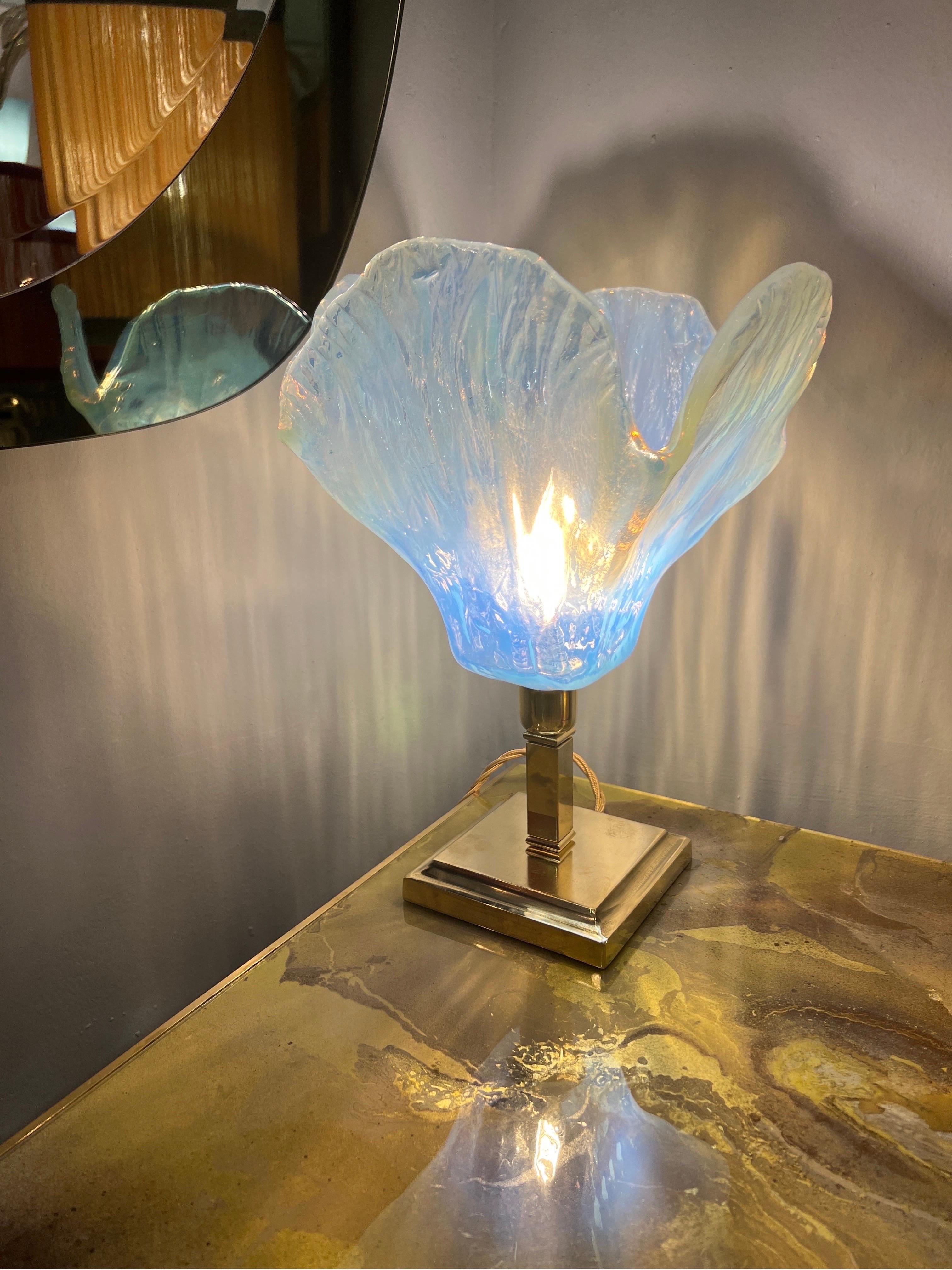 Vintage Light Blue Murano Glass Flower Table Lamp, 1950s 3