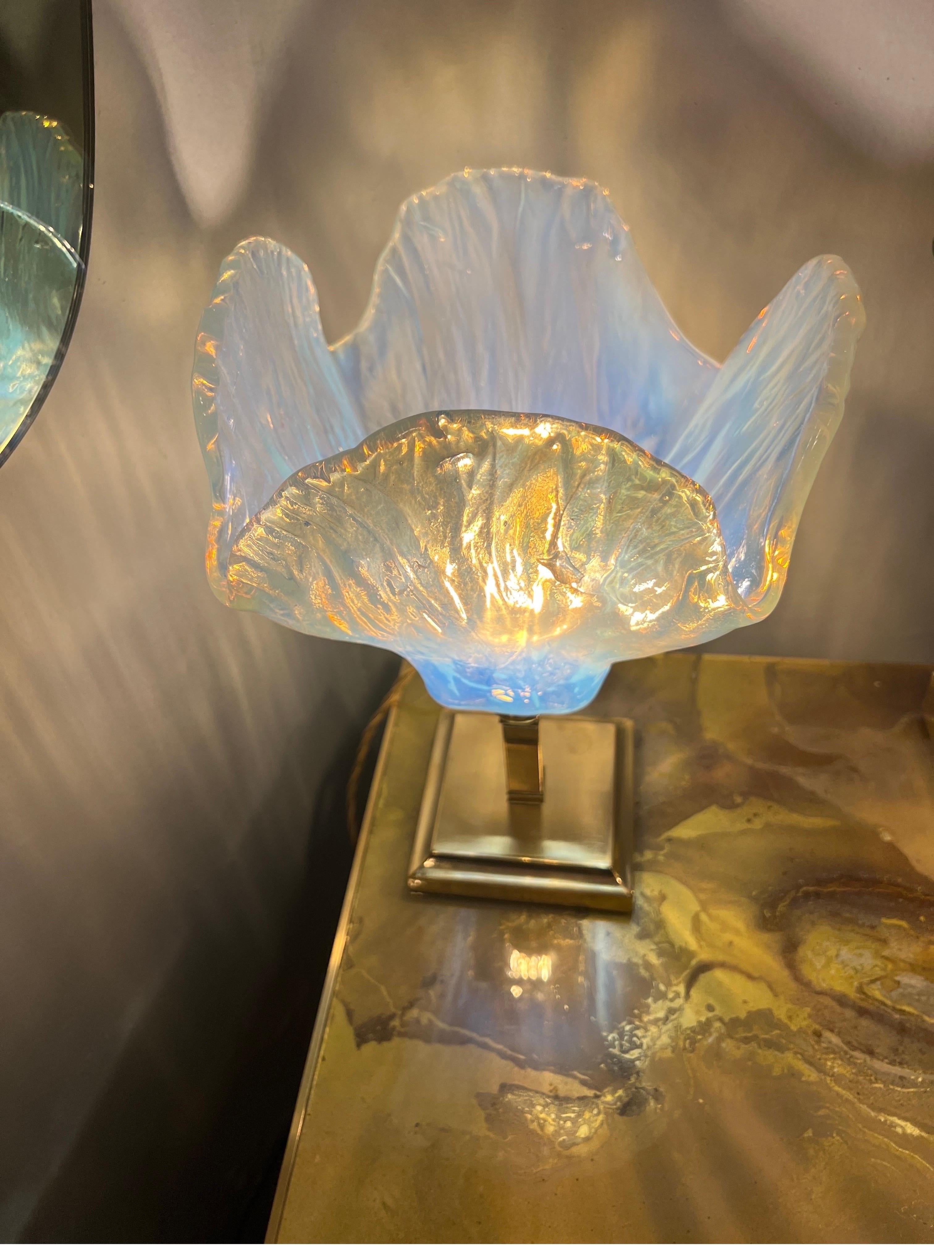 Vintage Light Blue Murano Glass Flower Table Lamp, 1950s 4