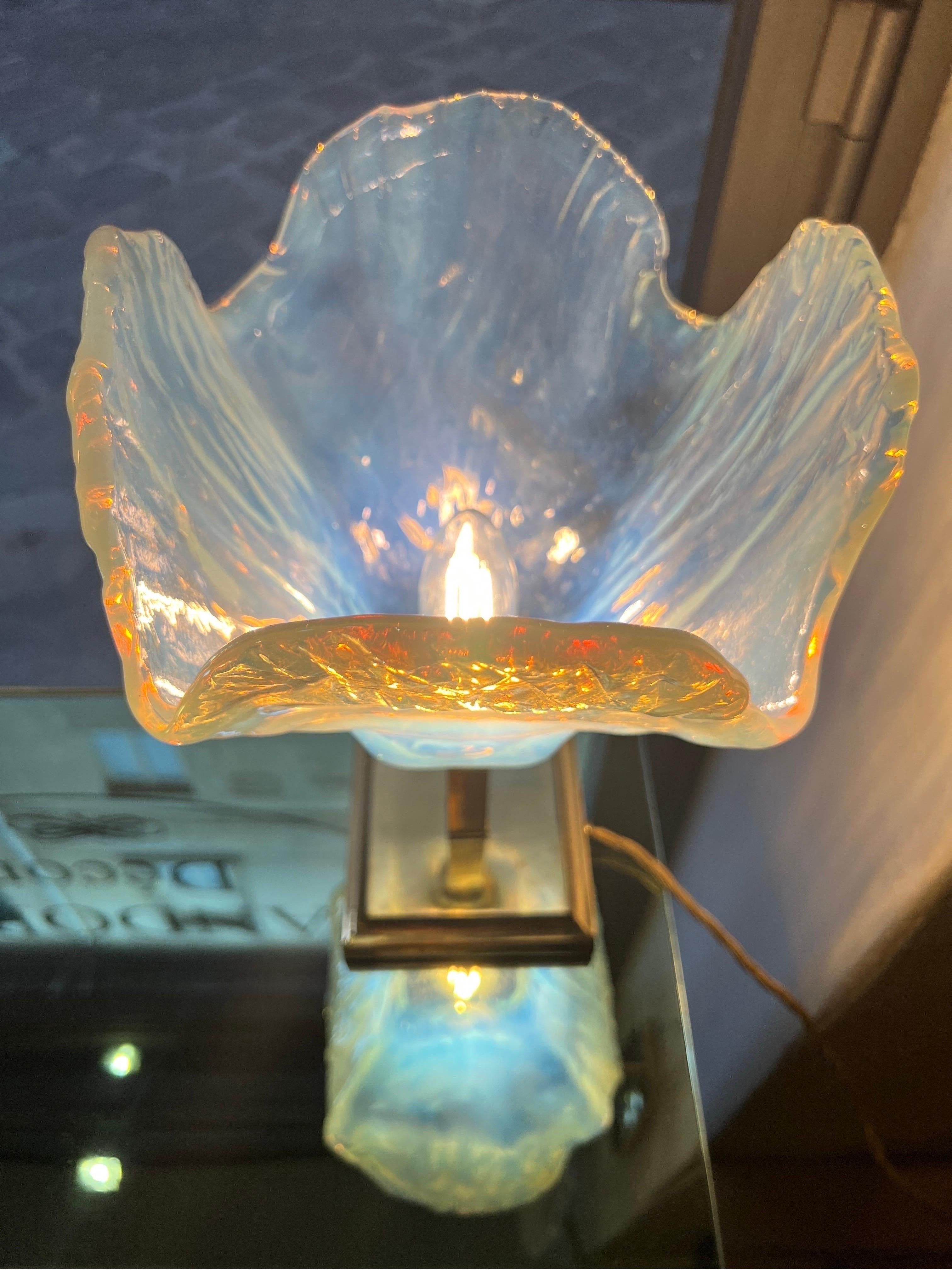 Vintage Light Blue Murano Glass Flower Table Lamp, 1950s 7