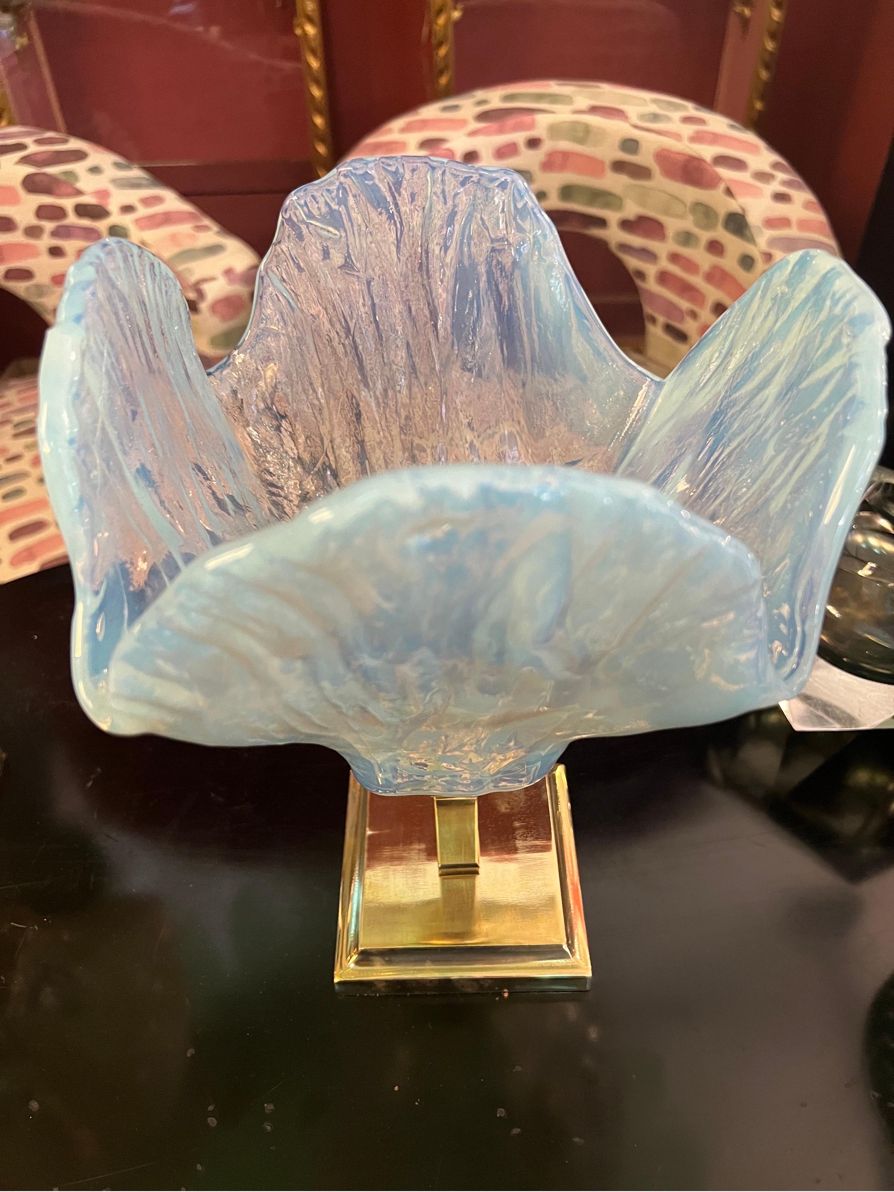 Vintage Light Blue Murano Glass Flower Table Lamp, 1950s 9