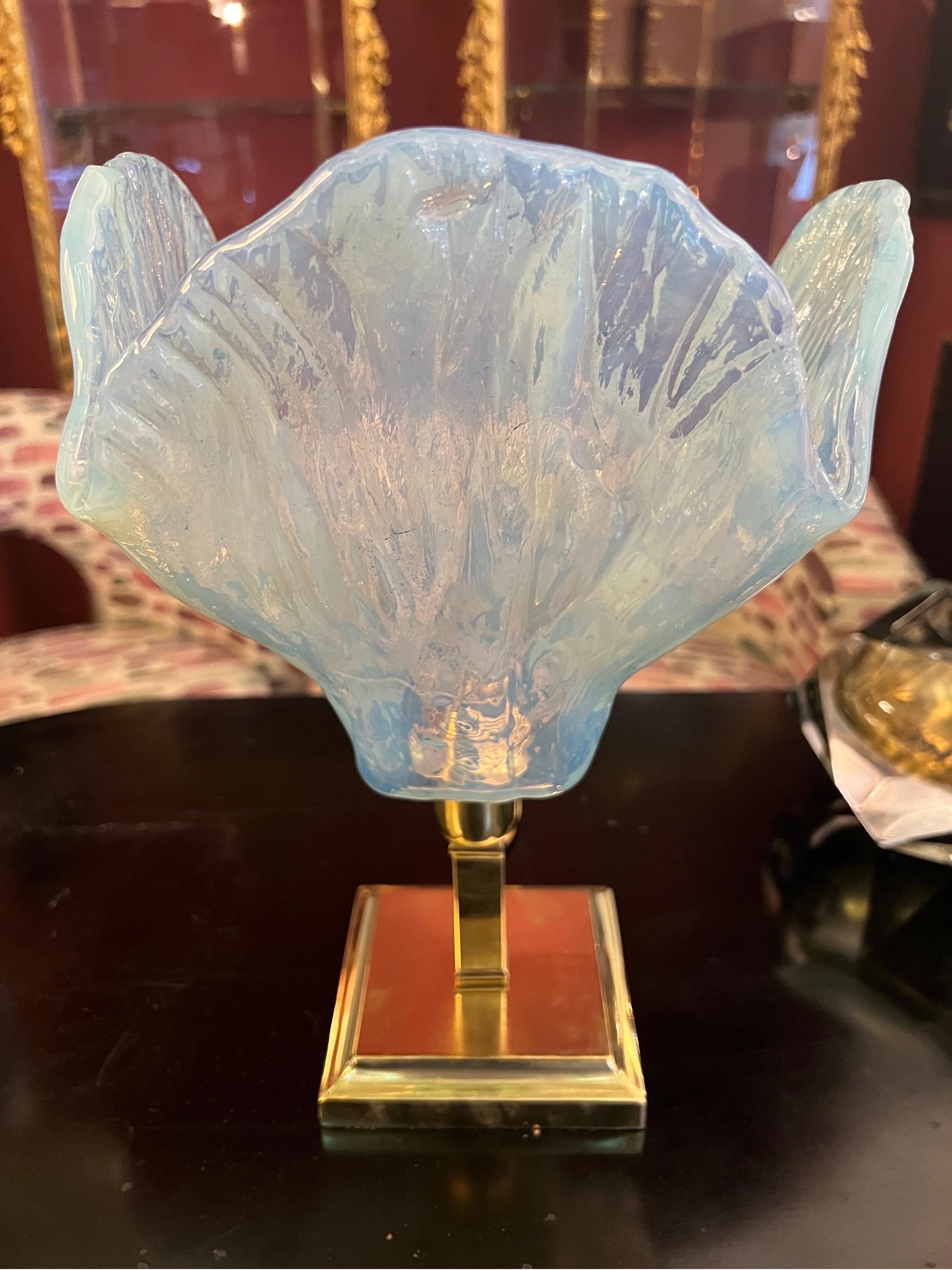Vintage Light Blue Murano Glass Flower Table Lamp, 1950s 10