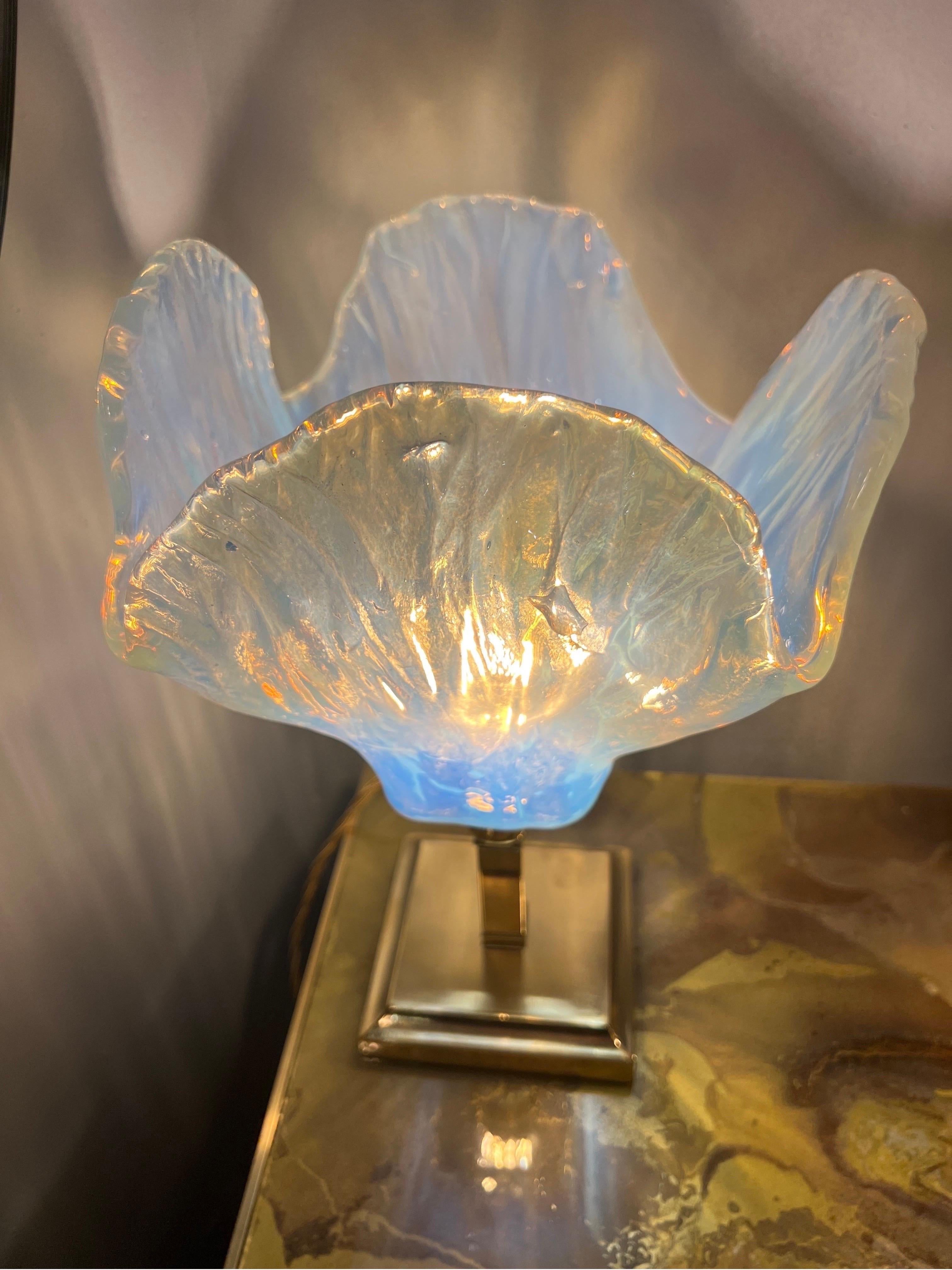 Vintage Light Blue Murano Glass Flower Table Lamp, 1950s 12