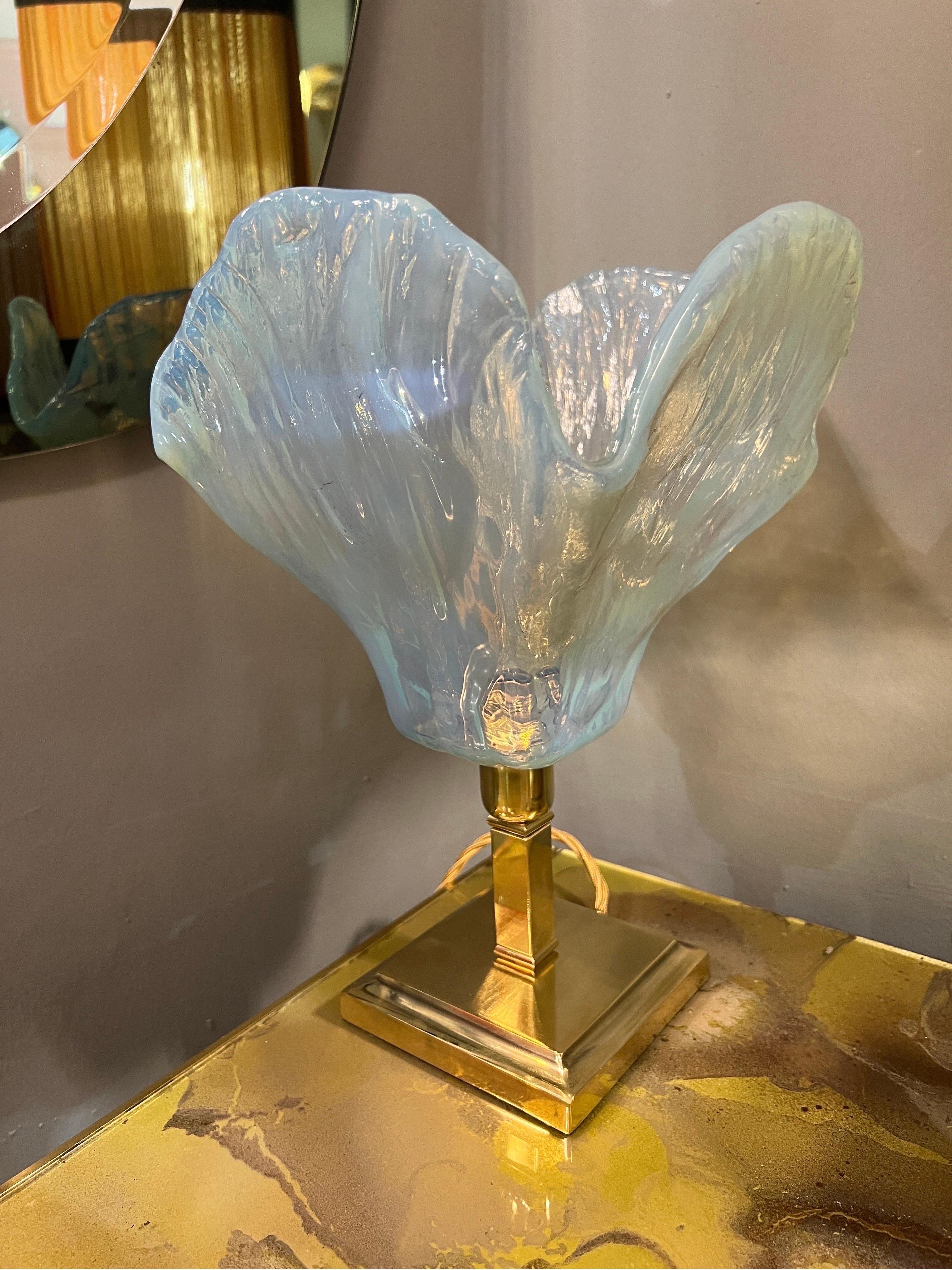 Italian Vintage Light Blue Murano Glass Flower Table Lamp, 1950s