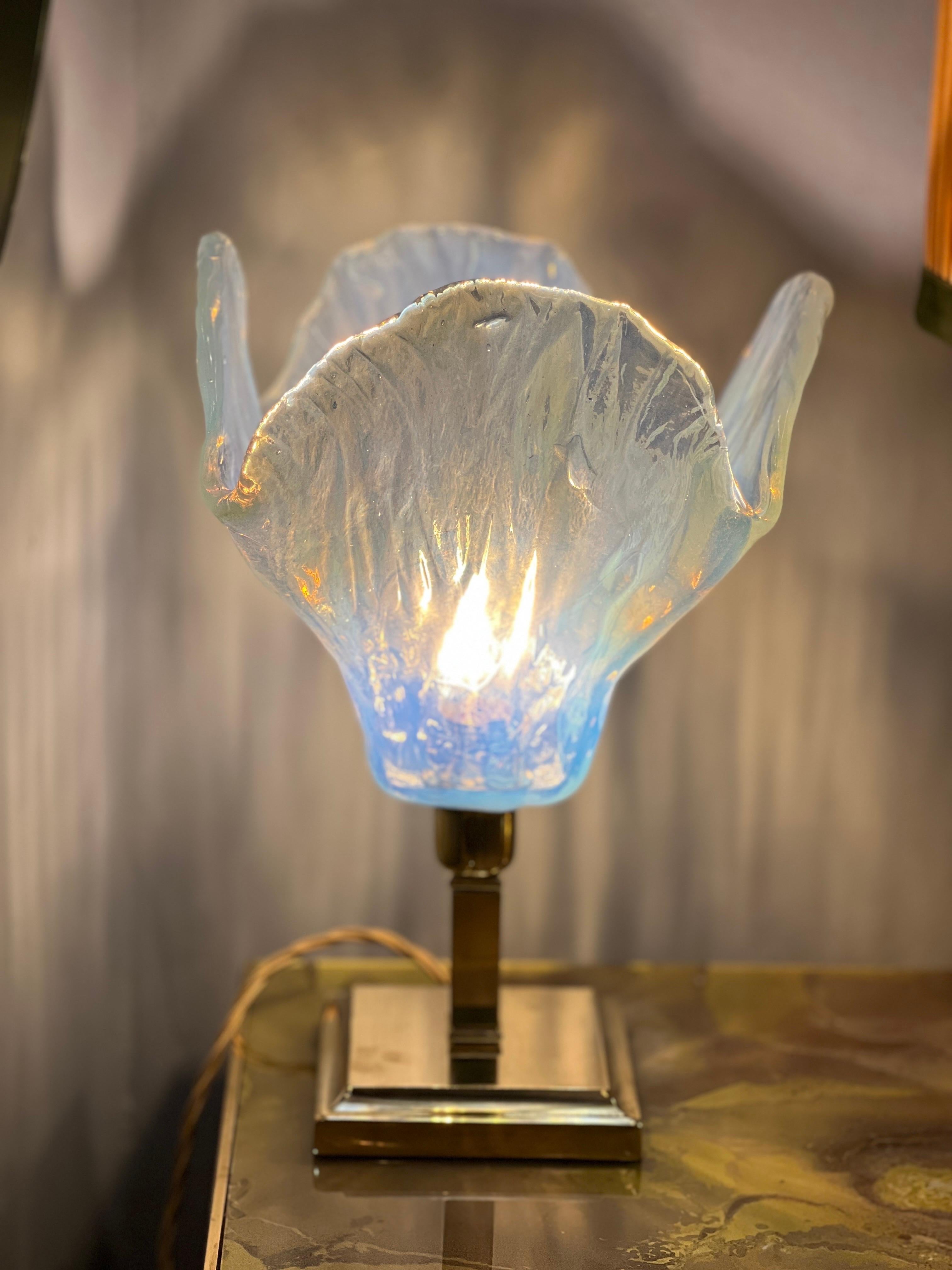 20th Century Vintage Light Blue Murano Glass Flower Table Lamp, 1950s