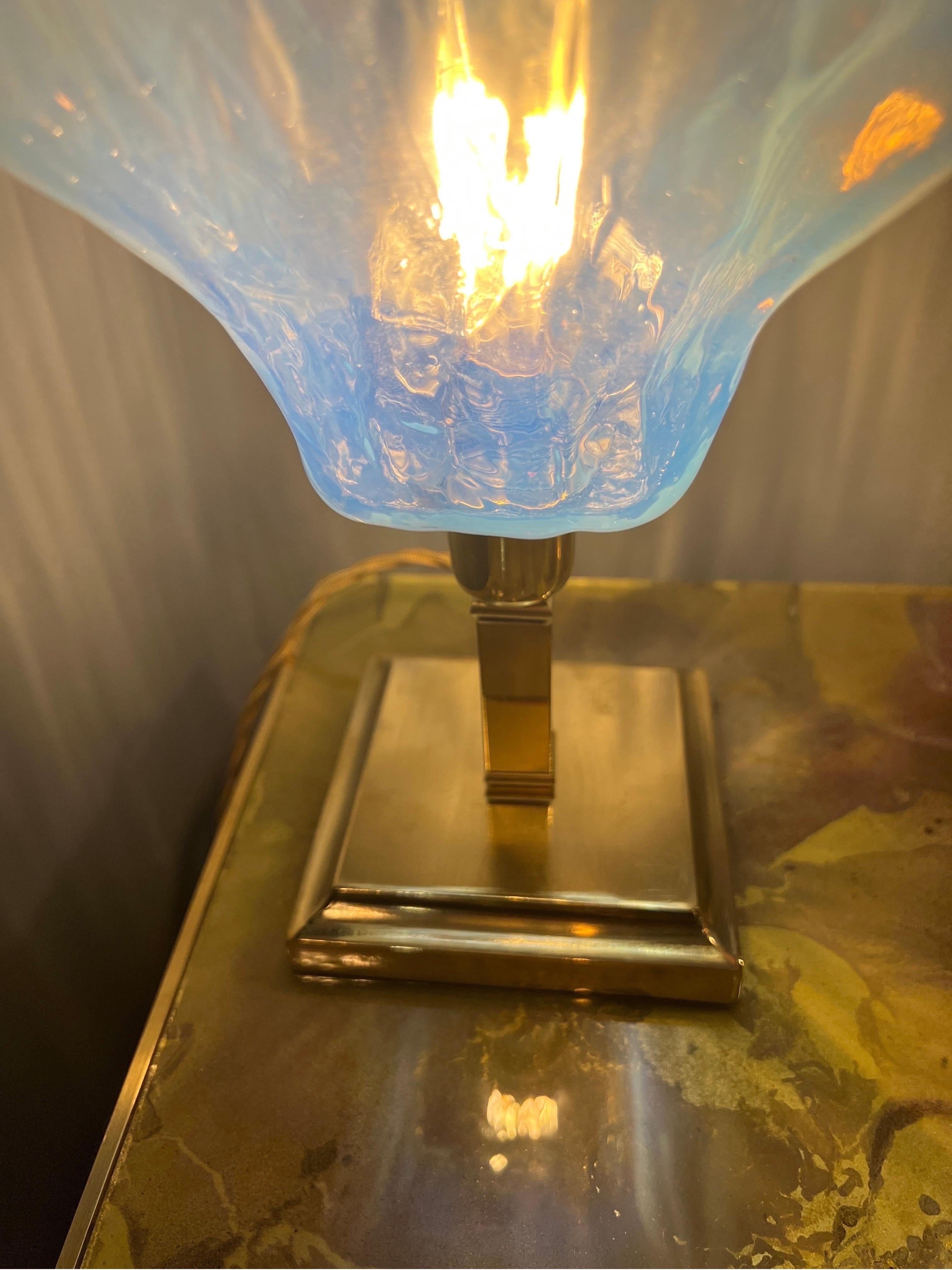 Vintage Light Blue Murano Glass Flower Table Lamp, 1950s 2