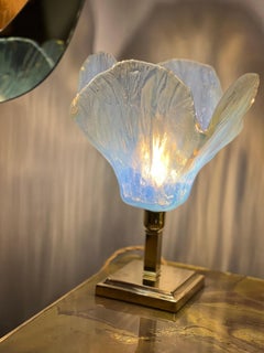 Vintage Light Blue Murano Glass Flower Table Lamp, 1950s