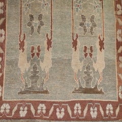 Vintage Light Blue Oushak Rug with All-Over Pattern of Leafs and Palmettes