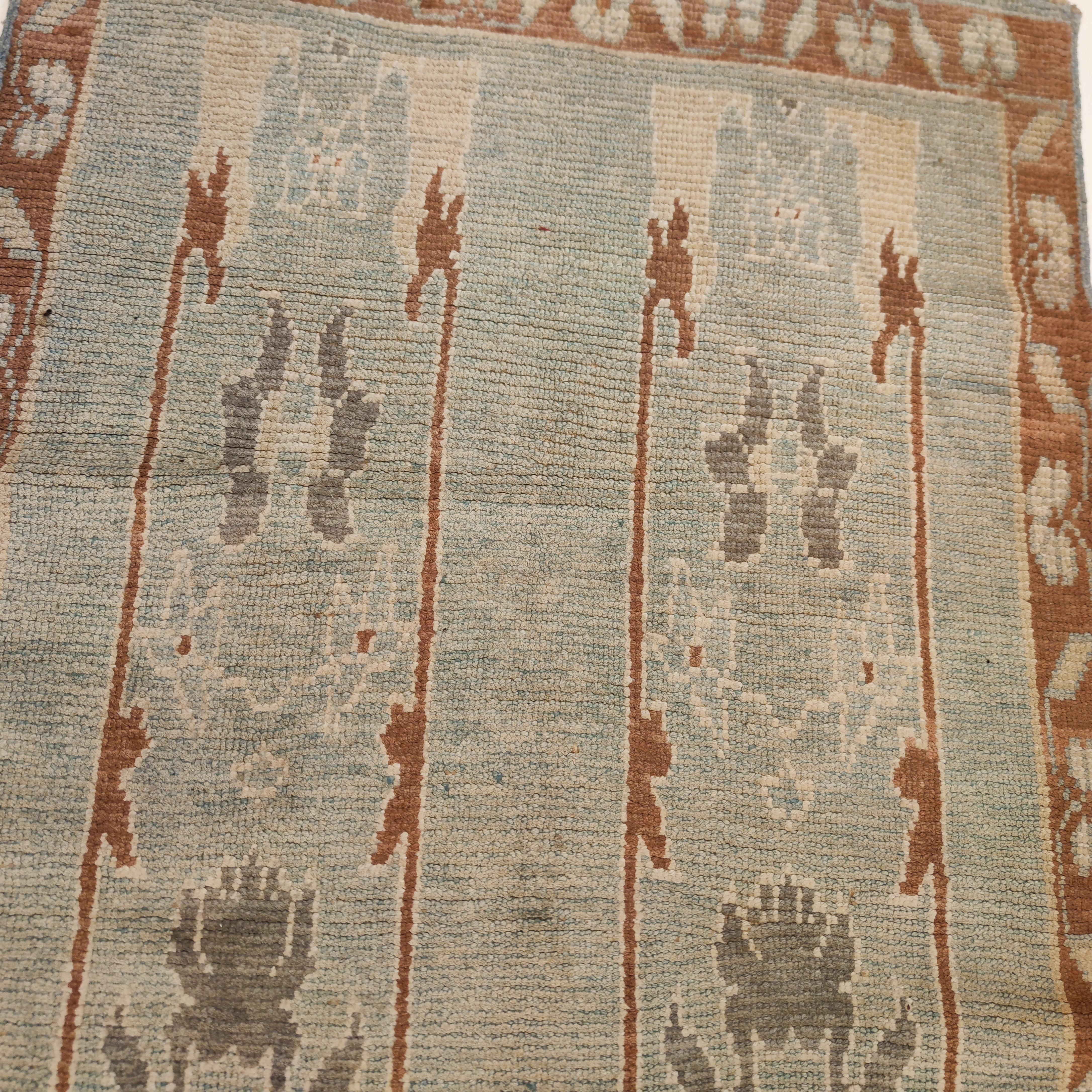 Turkish Vintage Light Blue Oushak Rug with All-Over Pattern of Leafs and Palmettes For Sale