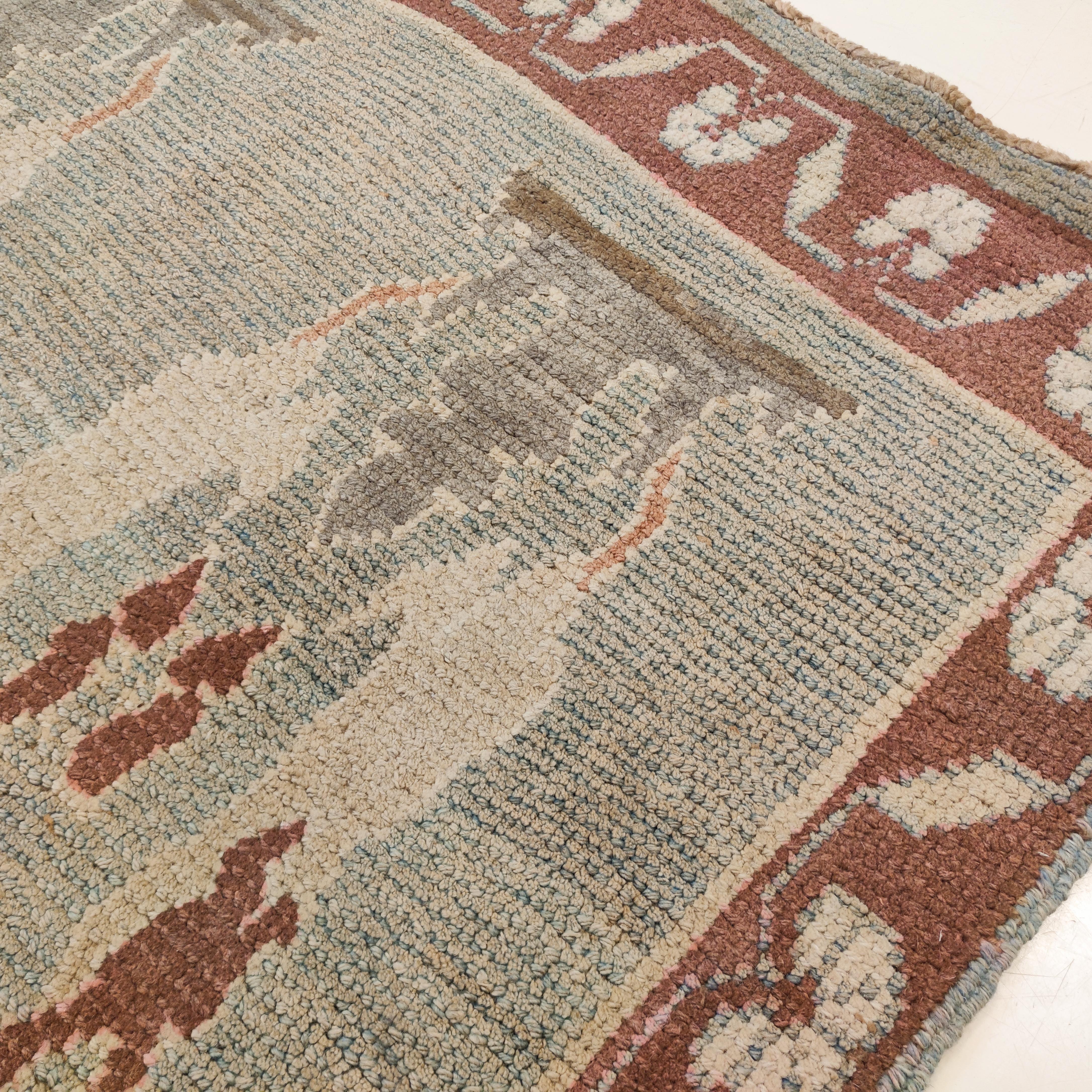 Hand-Knotted Vintage Light Blue Oushak Rug with All-Over Pattern of Leafs and Palmettes For Sale