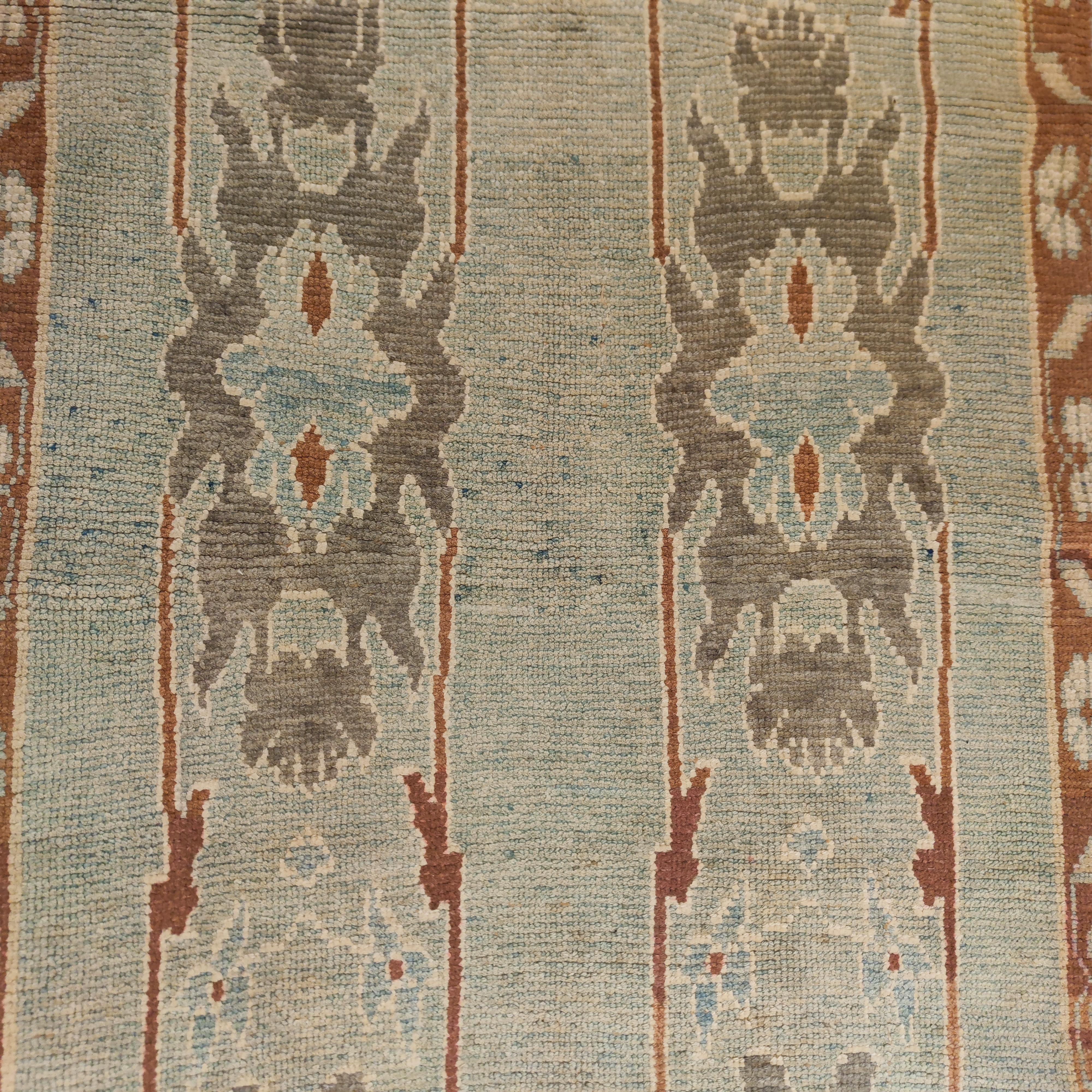 Wool Vintage Light Blue Oushak Rug with All-Over Pattern of Leafs and Palmettes For Sale