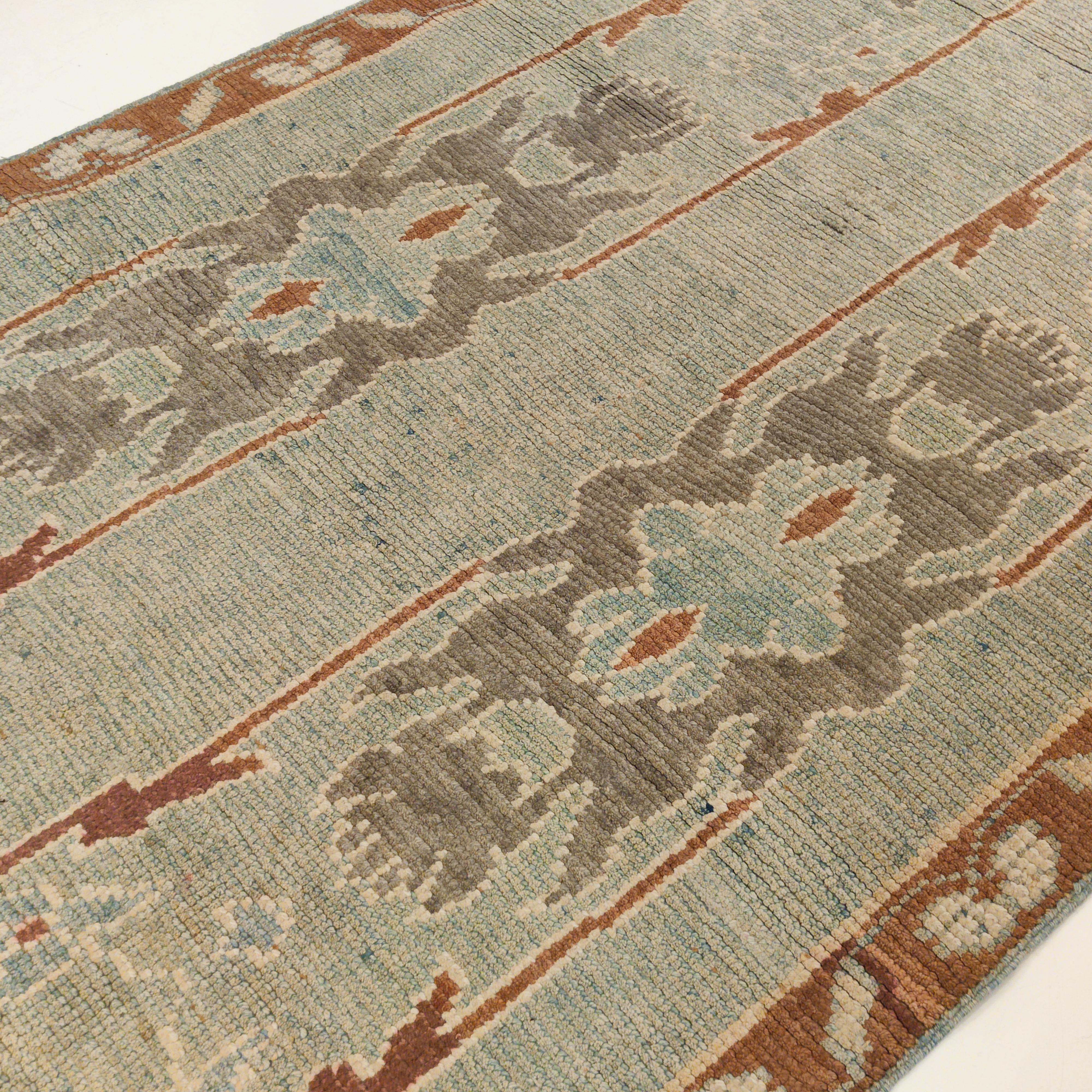 Vintage Light Blue Oushak Rug with All-Over Pattern of Leafs and Palmettes For Sale 1