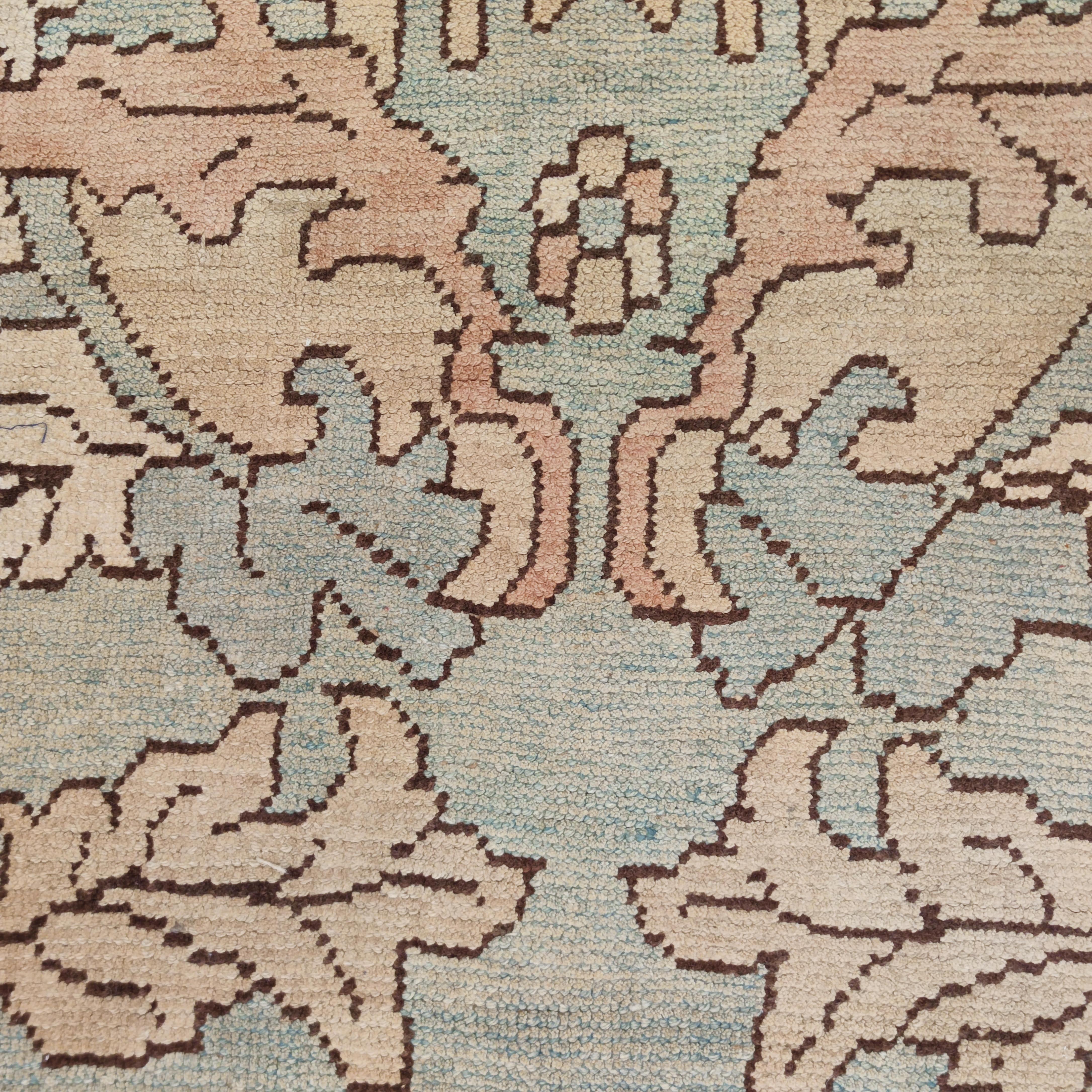 Turkish Vintage Light Blue Oushak Rug with Large Leafs and Palmettes For Sale
