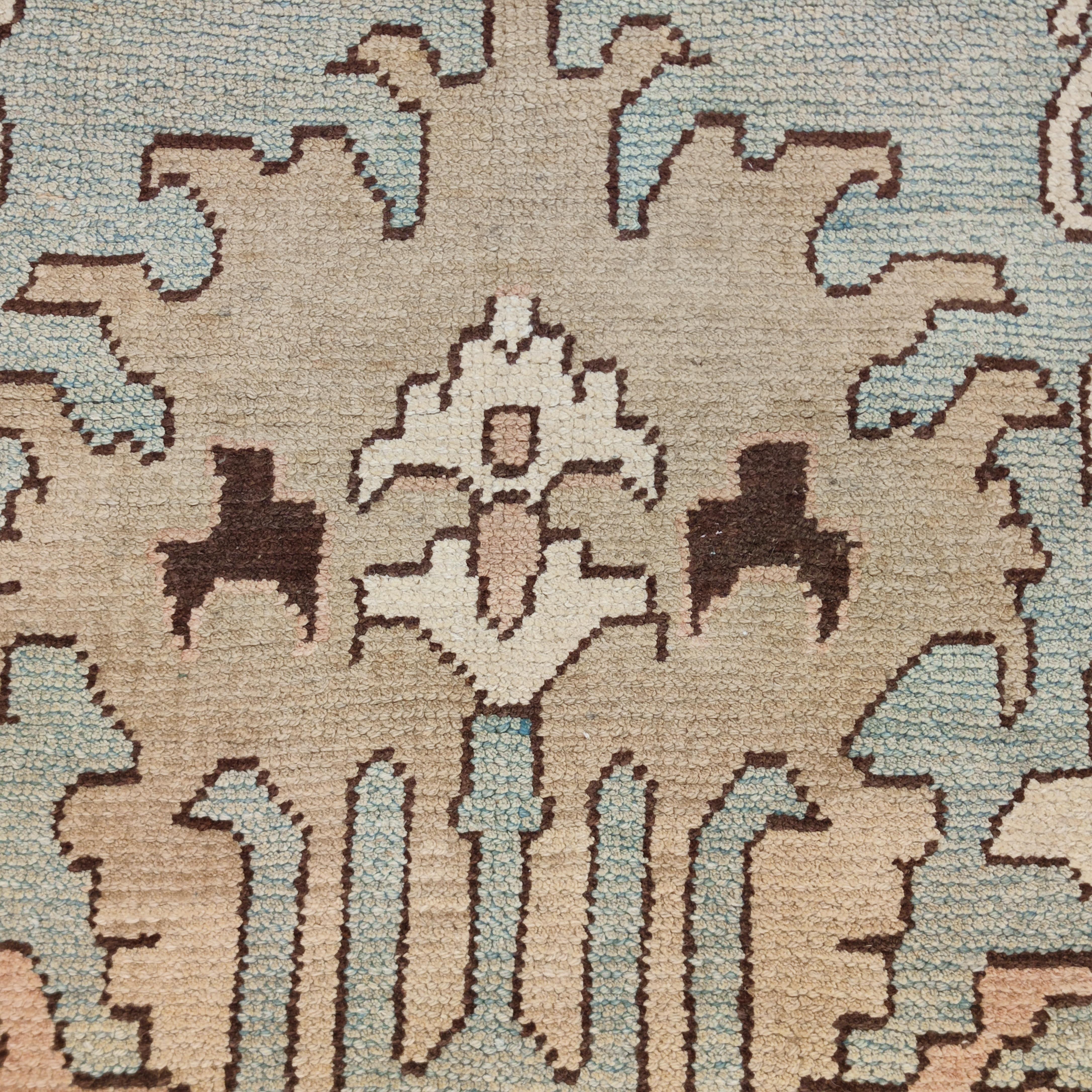 Hand-Knotted Vintage Light Blue Oushak Rug with Large Leafs and Palmettes For Sale