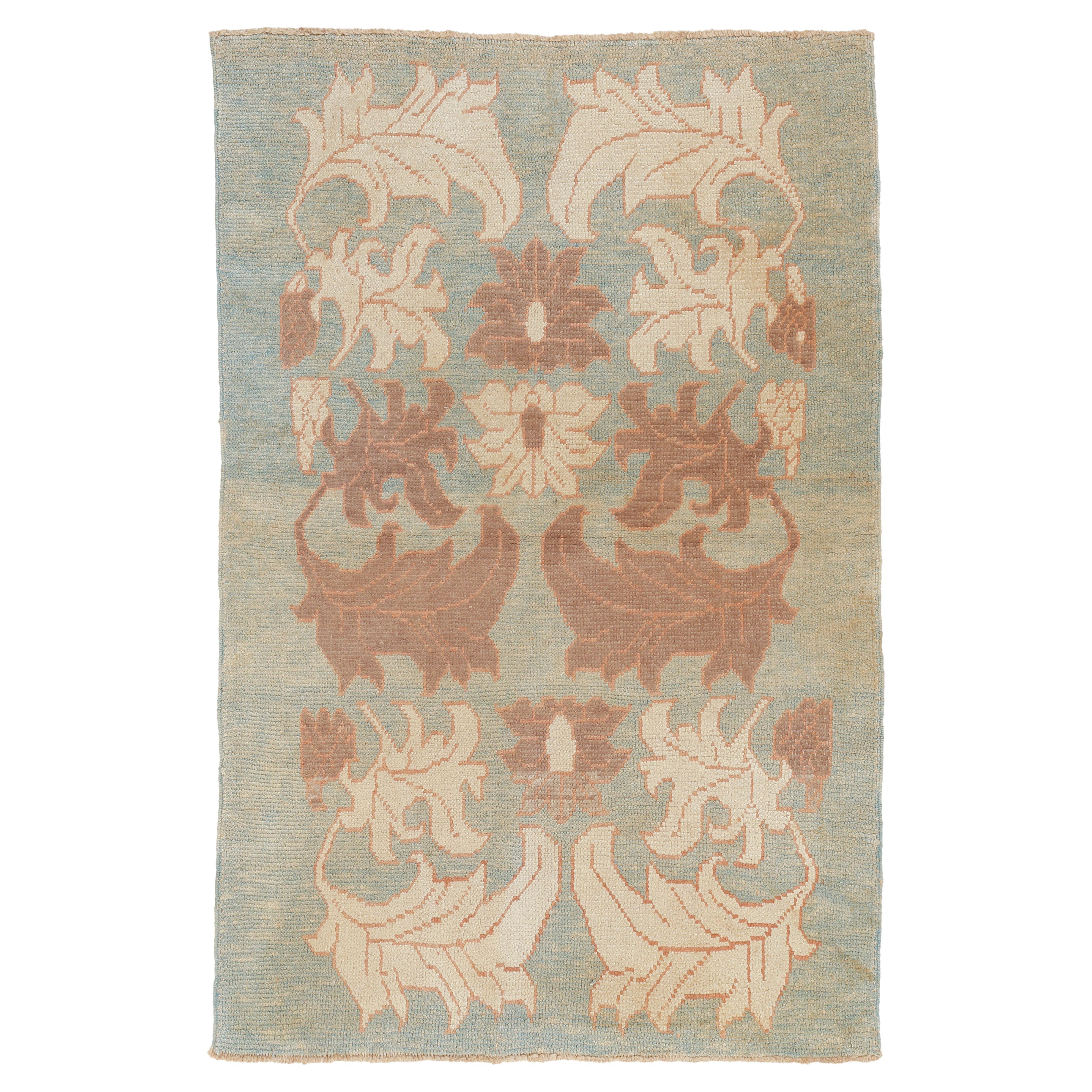 Vintage Light Blue Oushak Rug with Large Leafs and Palmettes For Sale
