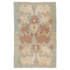 Vintage Light Blue Oushak Rug with Large Leafs and Palmettes