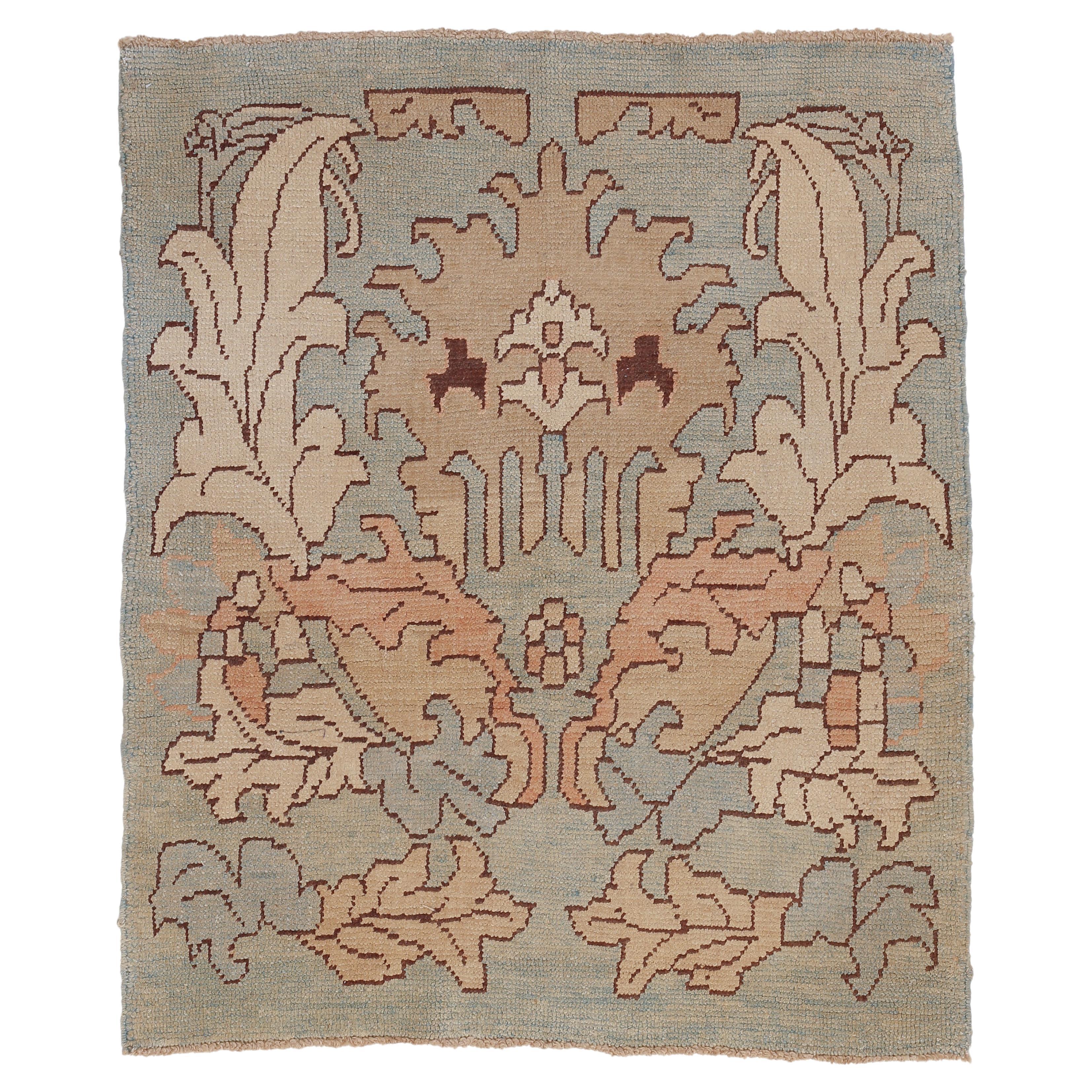 Vintage Light Blue Oushak Rug with Large Leafs and Palmettes For Sale