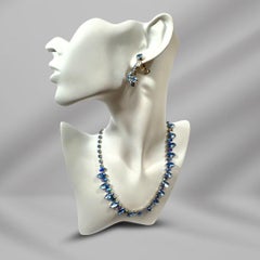 Vintage Light Blue Rhinestone Beautiful Necklace Earrings