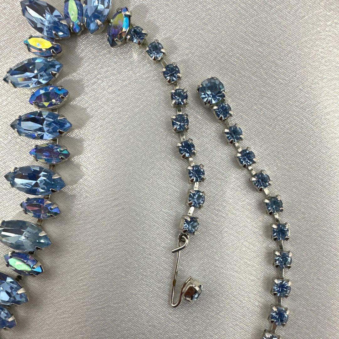 Vintage Light Blue Rhinestone Beautiful Necklace Earrings In Excellent Condition For Sale In Jacksonville, FL