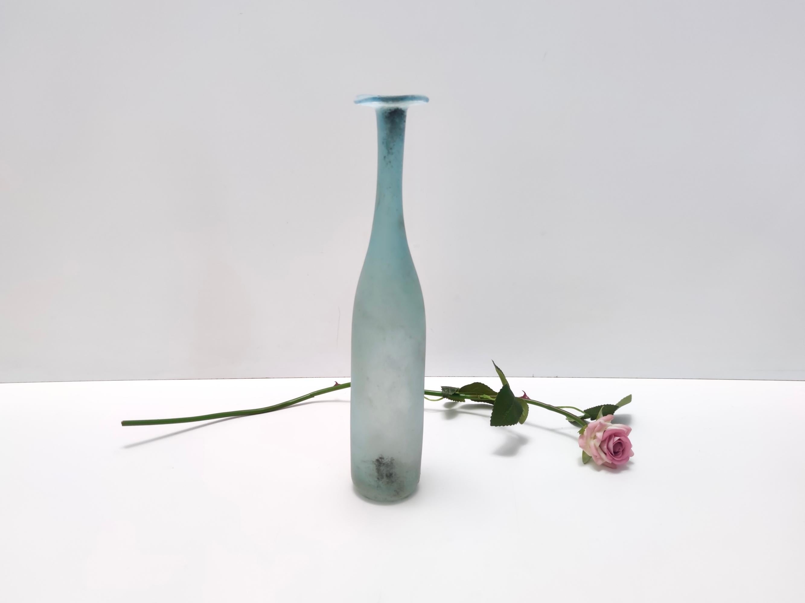 Mid-Century Modern Vintage Light Blue Scavo Glass Bottle Vase by Gino Cenedese, Italy For Sale