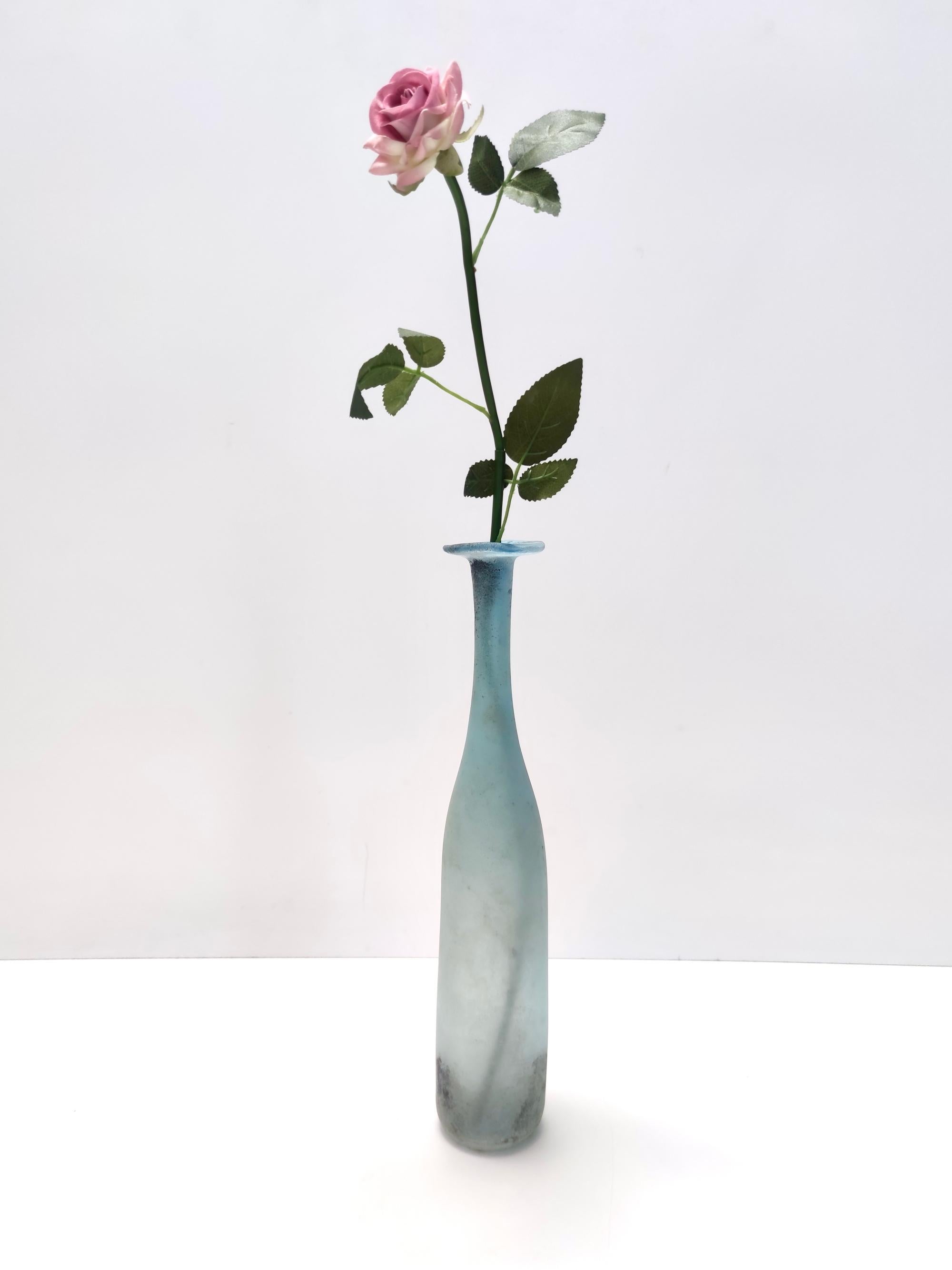 Italian Light Blue Scavo Glass Bottle Vase by Gino Cenedese, Italy For Sale