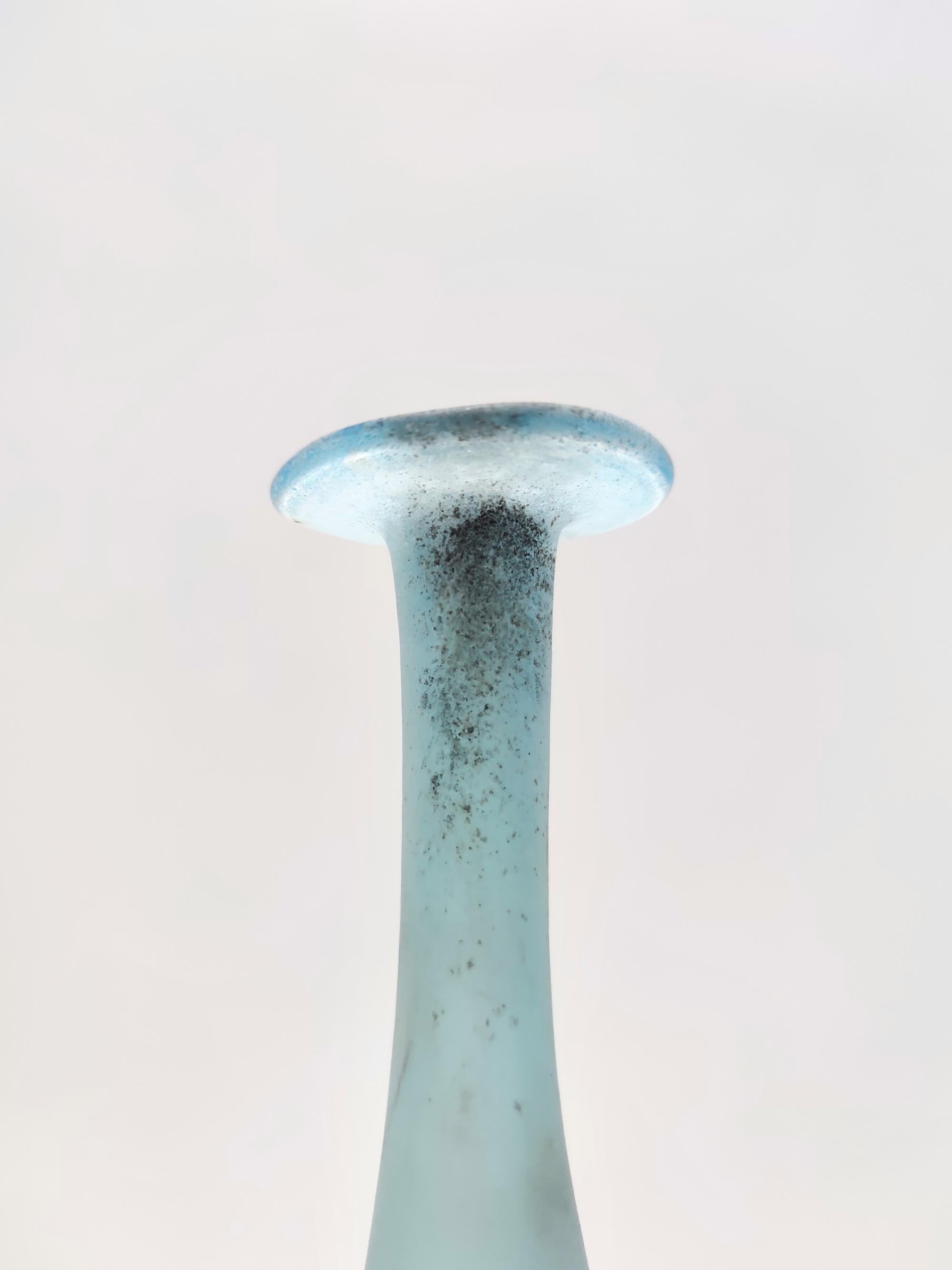 Light Blue Scavo Glass Bottle Vase by Gino Cenedese, Italy In Good Condition For Sale In Bresso, Lombardy