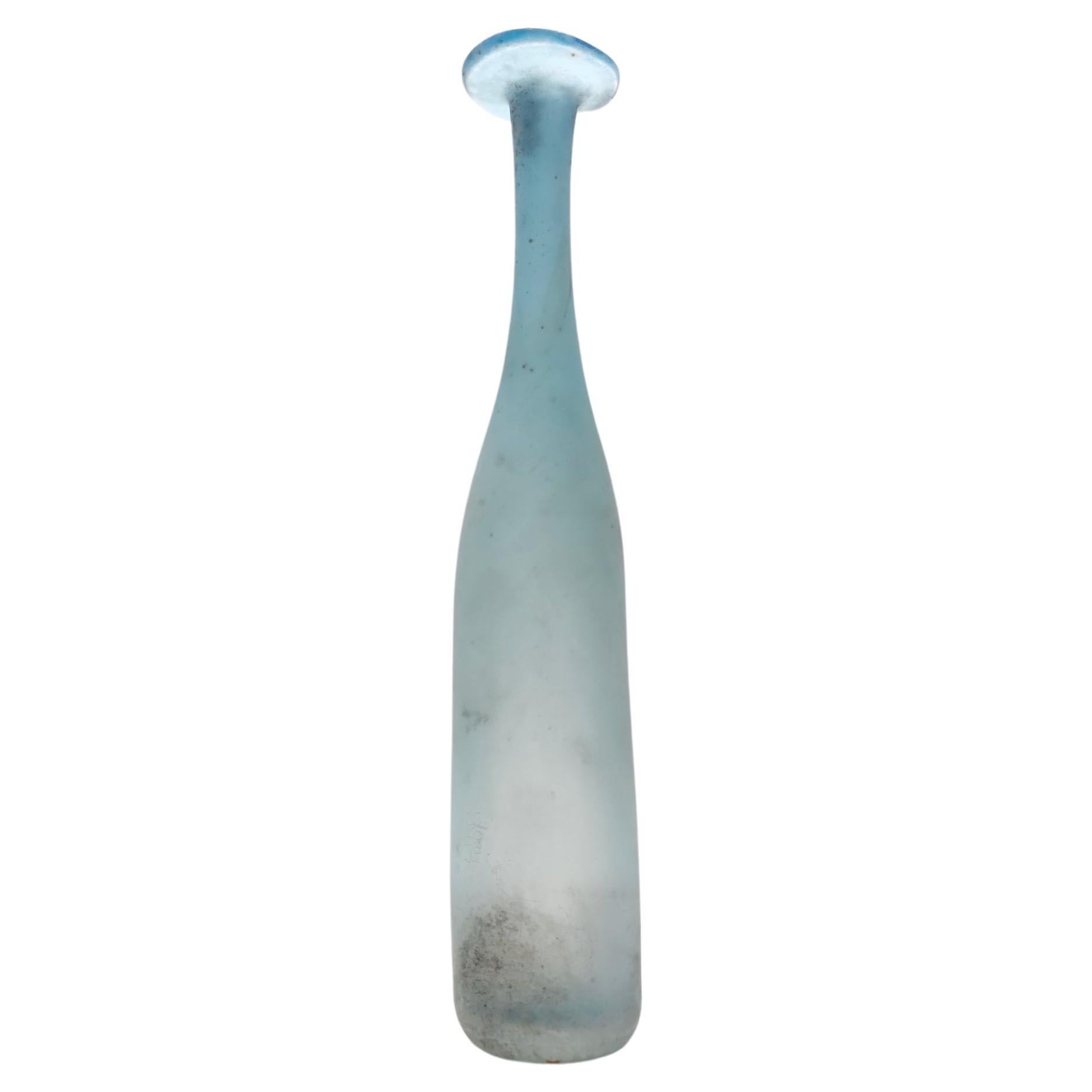 Vintage Light Blue Scavo Glass Bottle Vase by Gino Cenedese, Italy