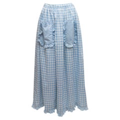 Vintage Oscar De La Renta Maxi Gonna in Gingham Azzurro e Bianco Taglia M.