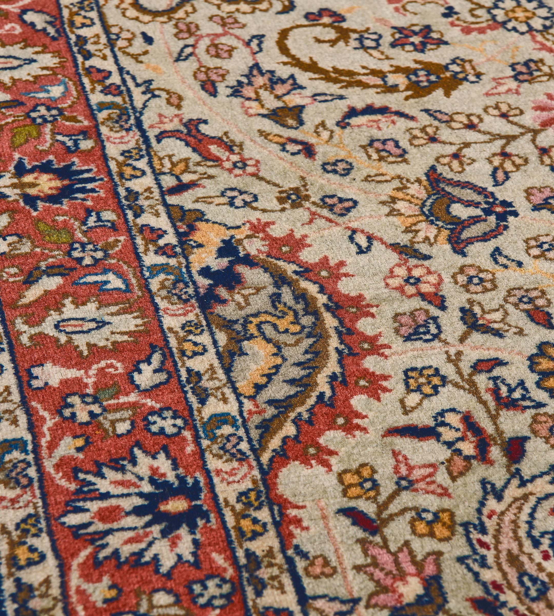 Persian Vintage Light-Green Floral Handmade Long Tabriz Runner For Sale
