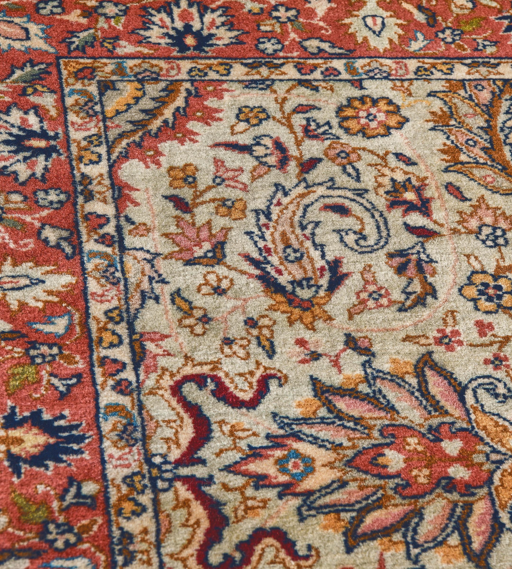 Hand-Knotted Vintage Light-Green Floral Handmade Long Tabriz Runner For Sale