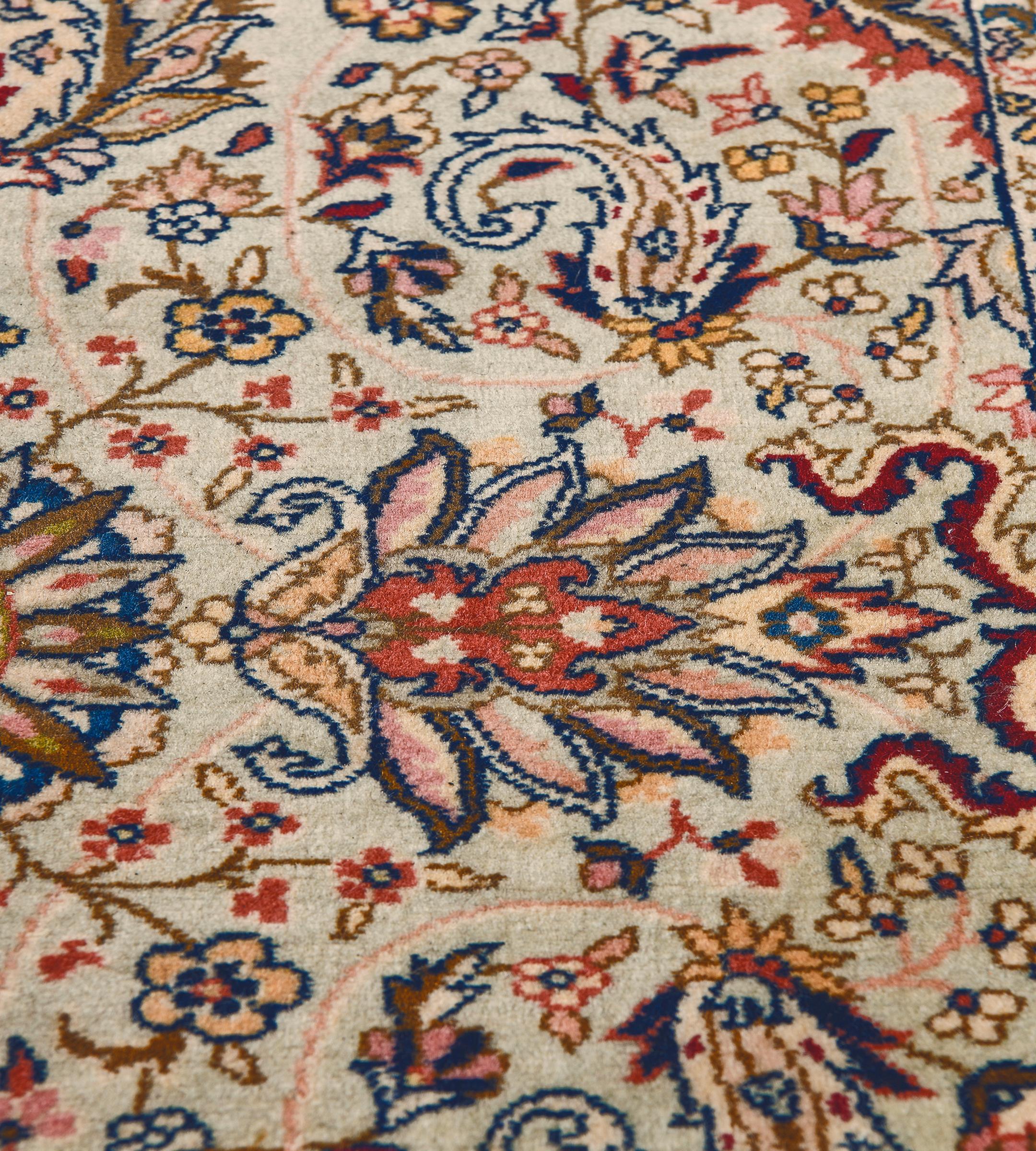 Vintage Light-Green Floral Handmade Long Tabriz Runner In Good Condition For Sale In West Hollywood, CA