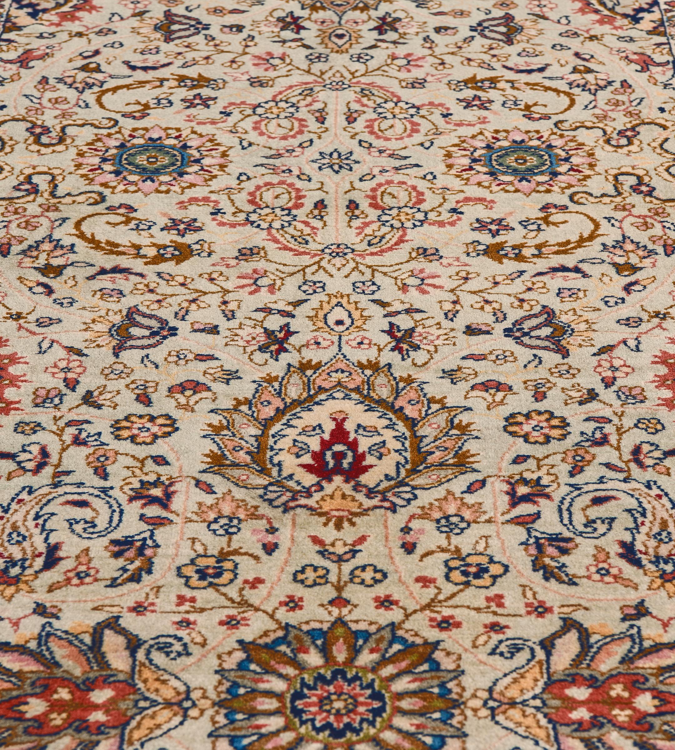 20th Century Vintage Light-Green Floral Handmade Long Tabriz Runner For Sale