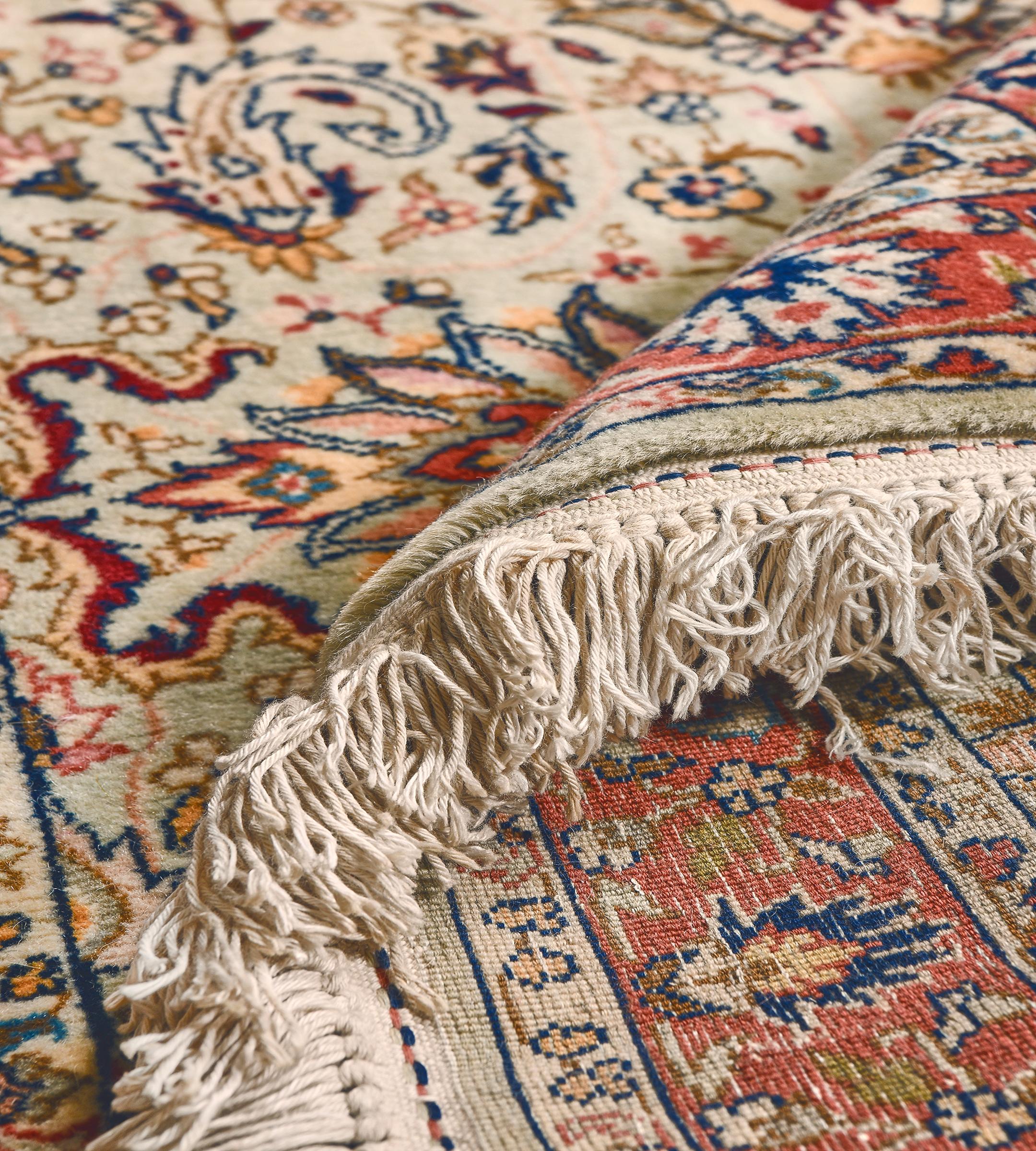 Vintage Light-Green Floral Handmade Long Tabriz Runner For Sale 1