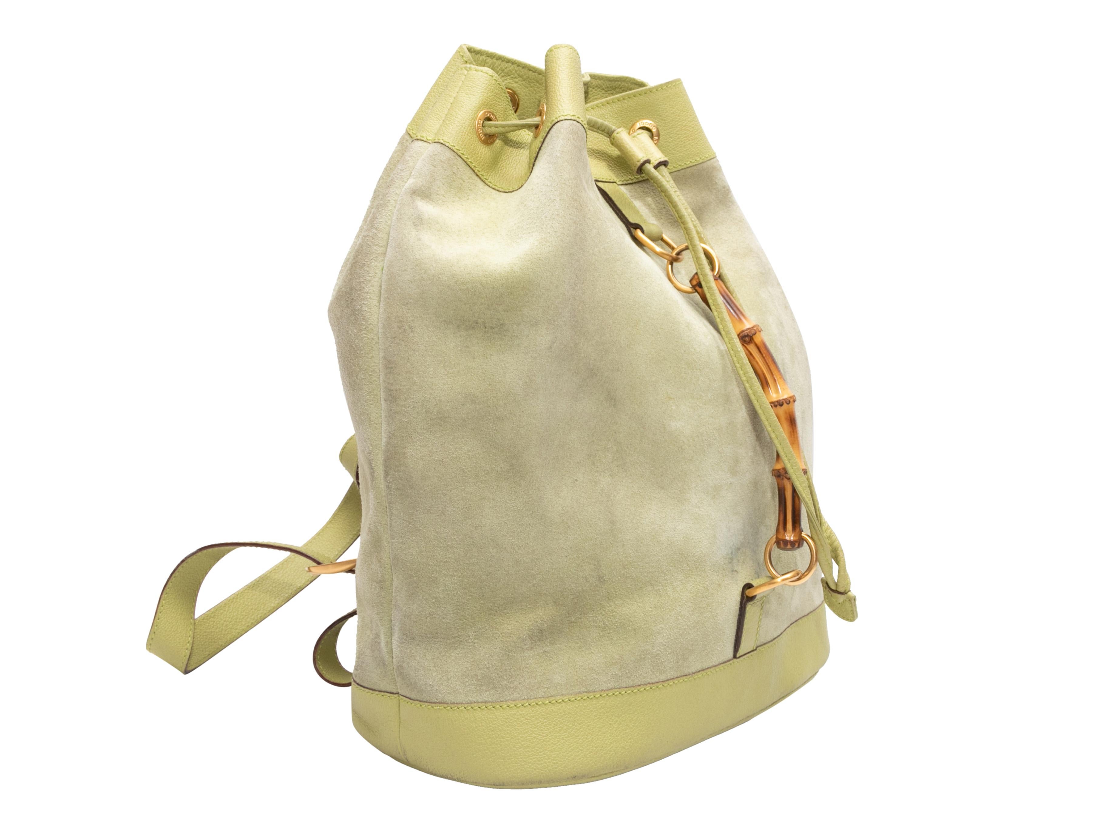 Vintage Light Green Gucci Suede Backpack In Good Condition For Sale In New York, NY