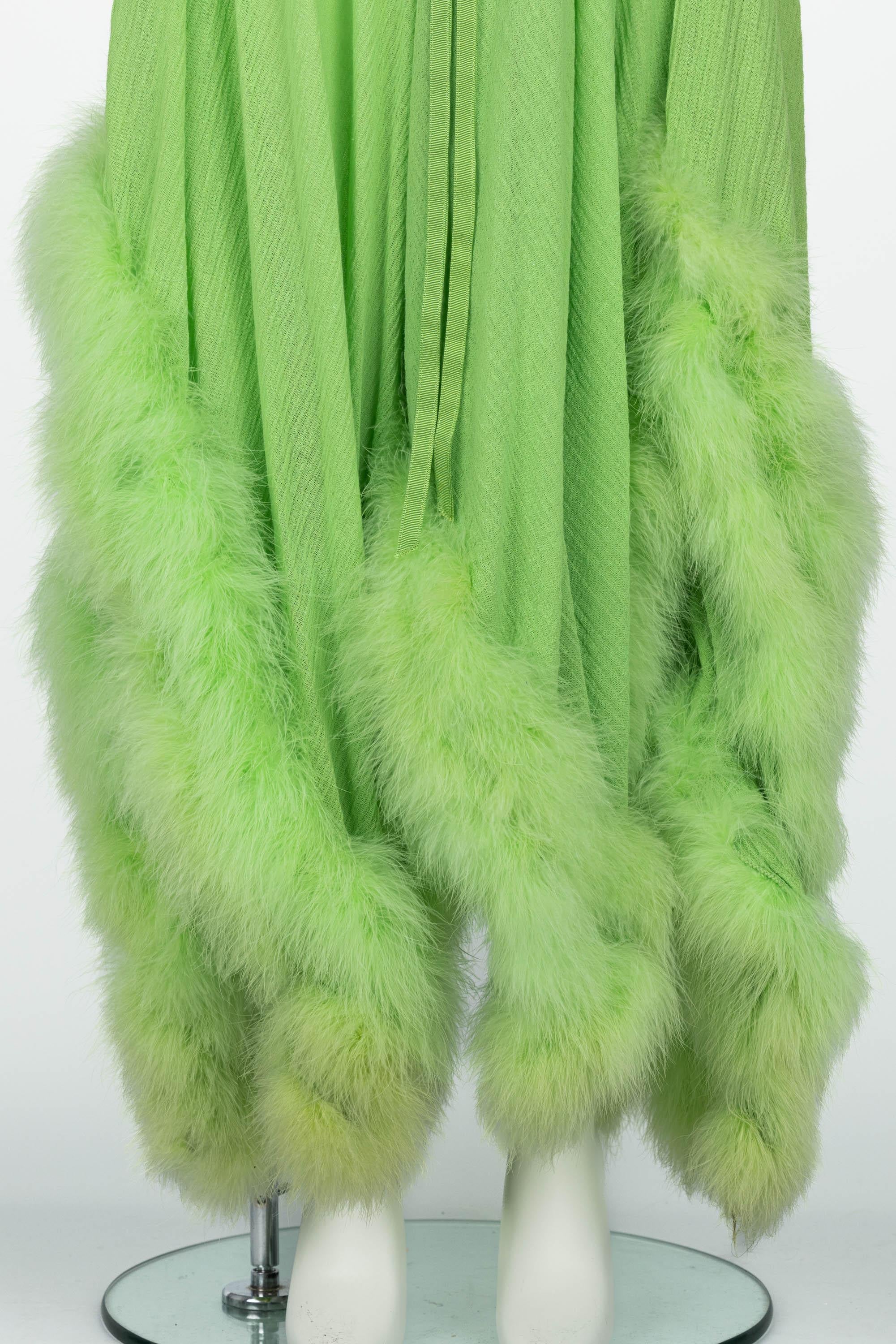 Vintage Light Green Maribou Feather Trimmed Maxi Dress For Sale 7