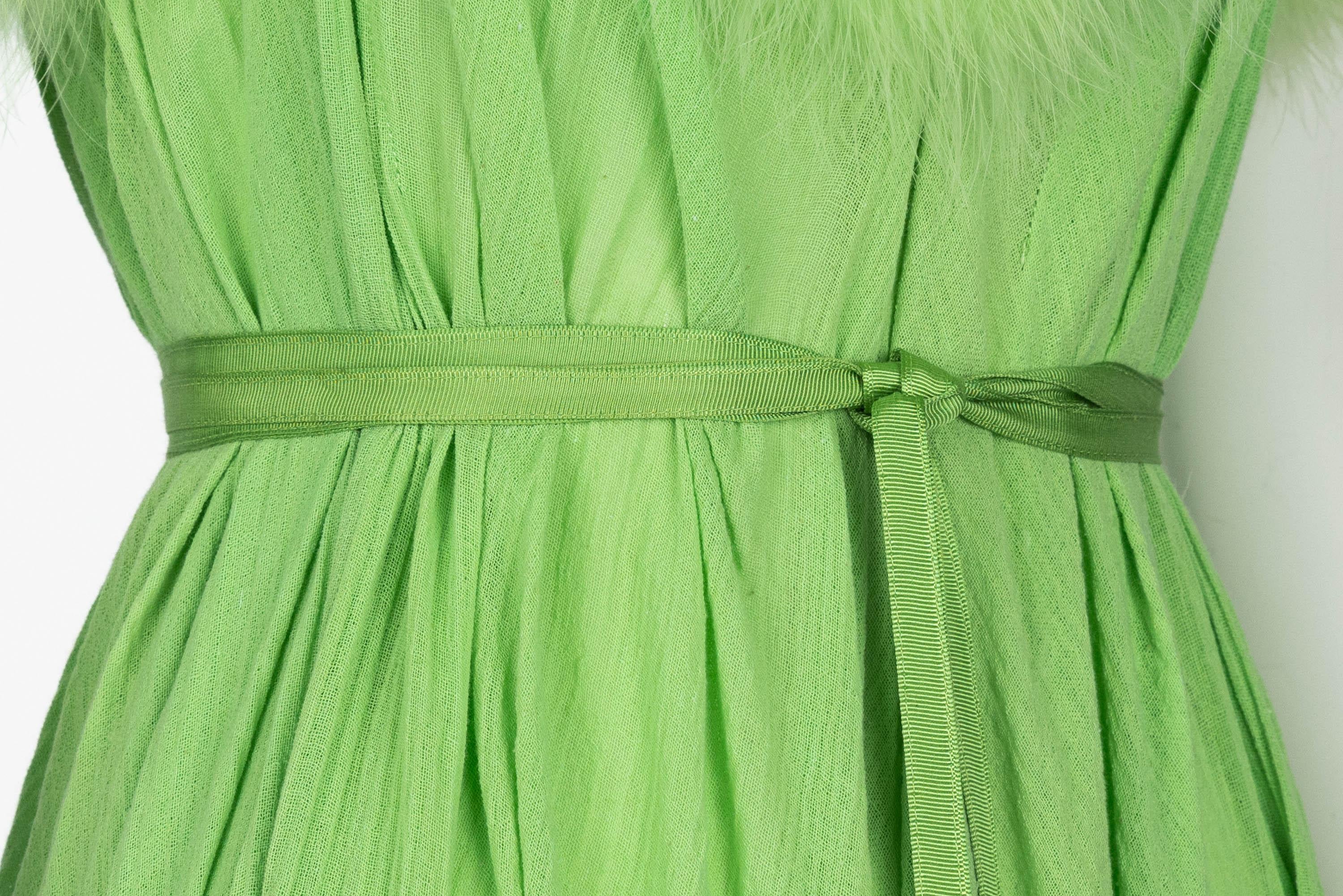 Vintage Light Green Maribou Feather Trimmed Maxi Dress  For Sale 8
