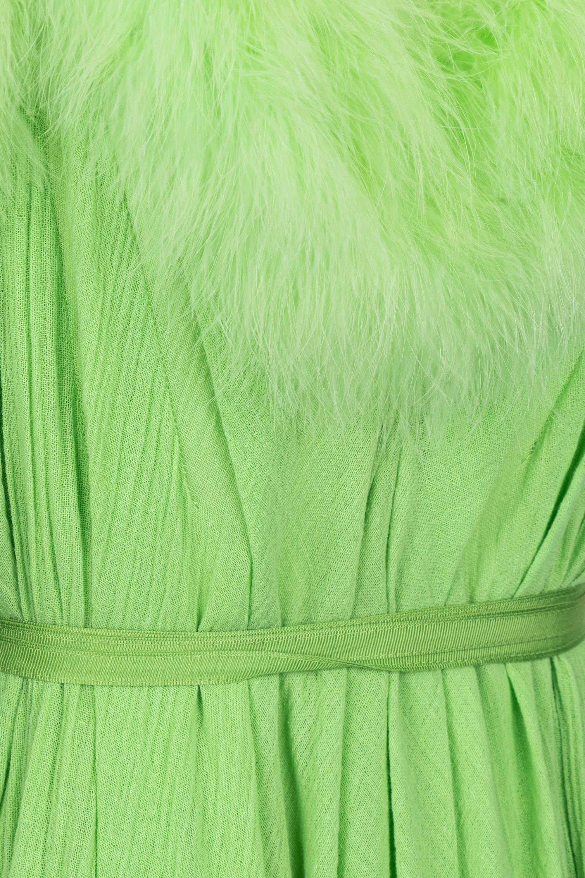 Vintage Light Green Maribou Feather Trimmed Maxi Dress  For Sale 9