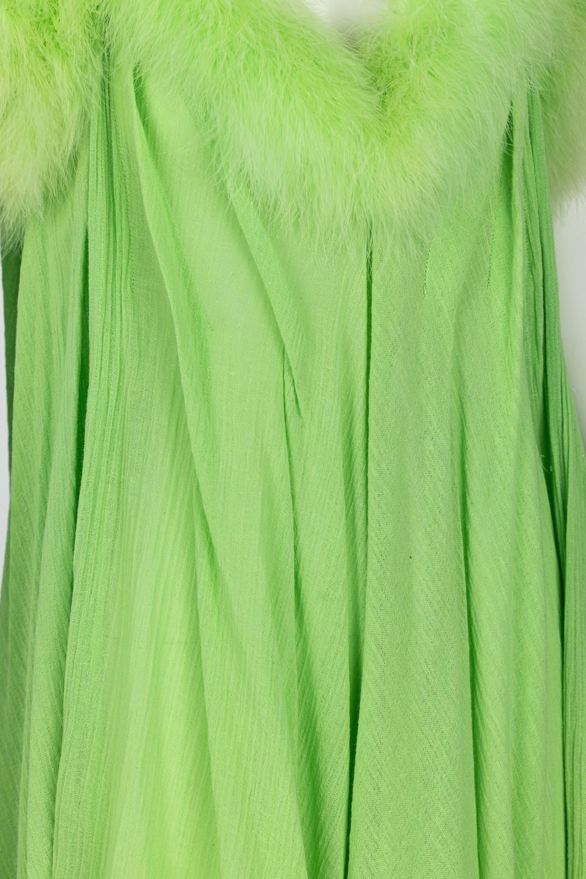 Vintage Light Green Maribou Feather Trimmed Maxi Dress  For Sale 10
