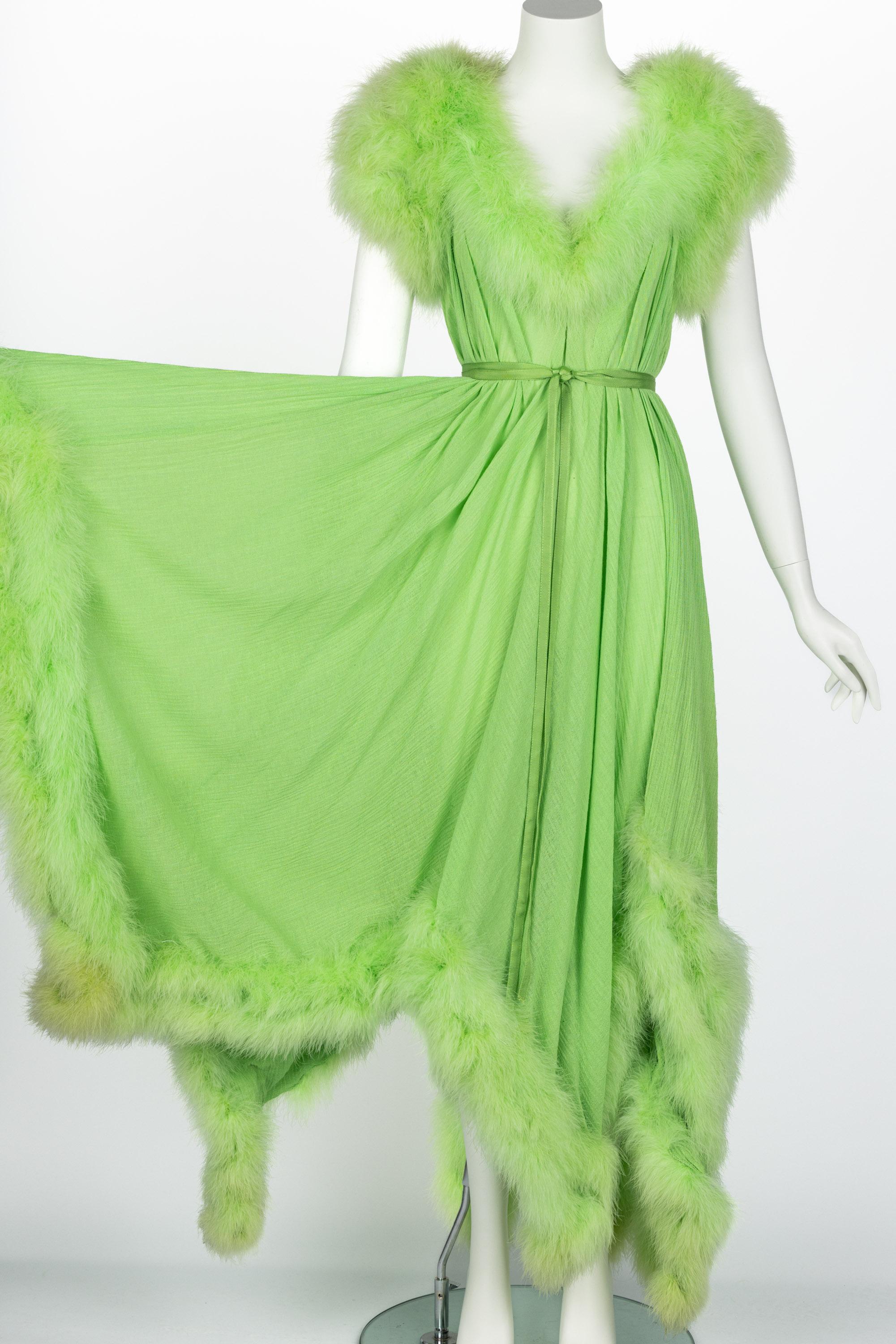 Vintage Light Green Maribou Feather Trimmed Maxi Dress  For Sale 2