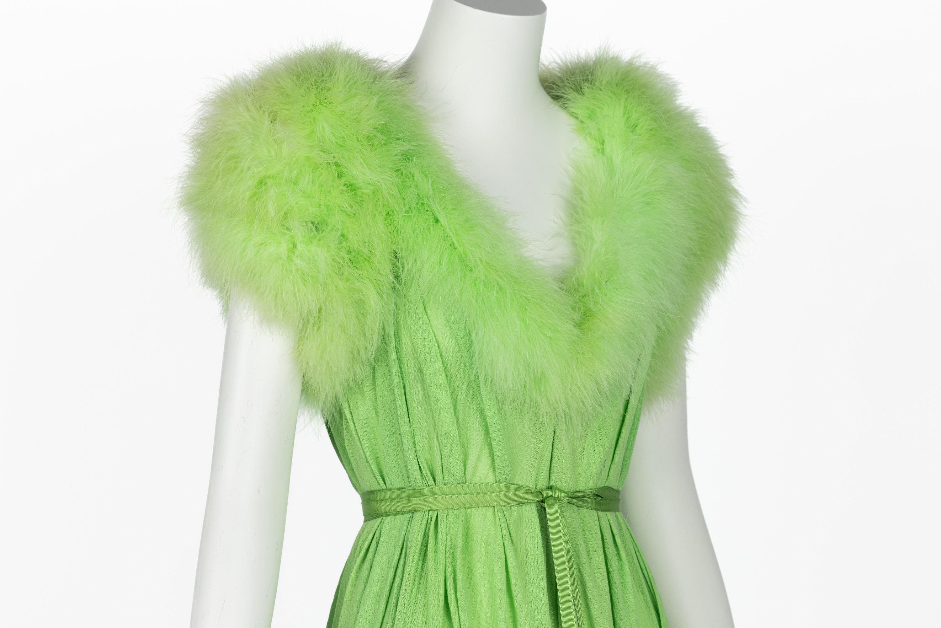 Vintage Light Green Maribou Feather Trimmed Maxi Dress For Sale 4