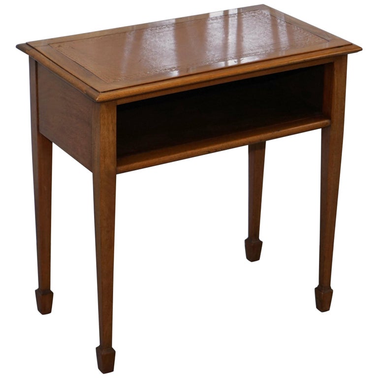 Vintage Light Mahogany Side Lamp End Wine Office Table With Brown Leather Top Vintage Light Mahogany Side Lamp End Wine Office Table With Brown Leather Top