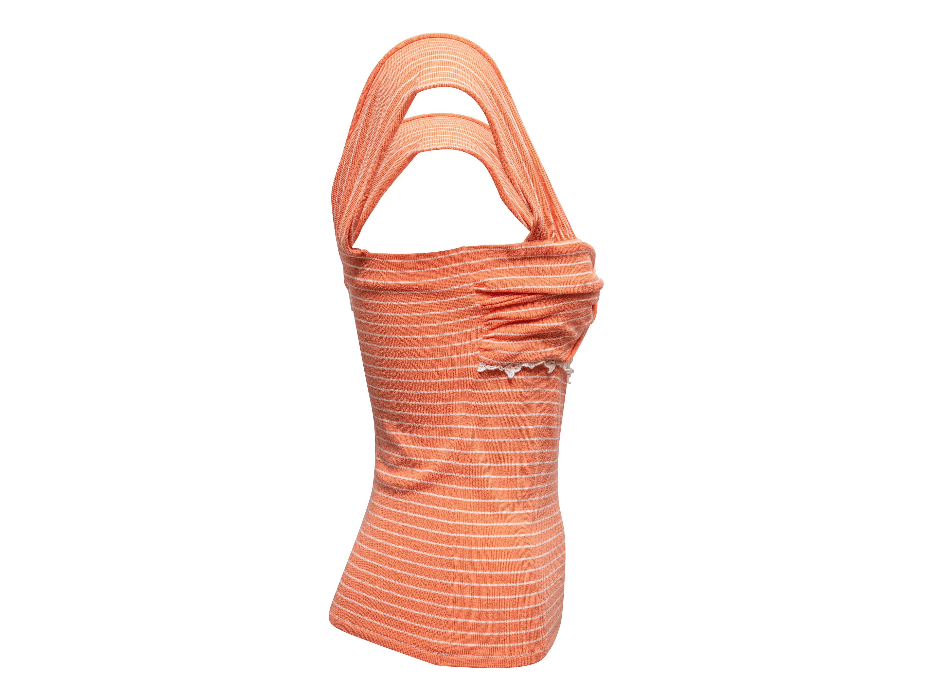 Women's Vintage Light Orange & White Valentino Striped Sleeveless Top Size IT 44
