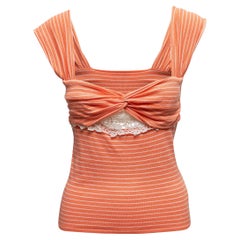 Vintage Light Orange & White Valentino Striped Sleeveless Top Size IT 44