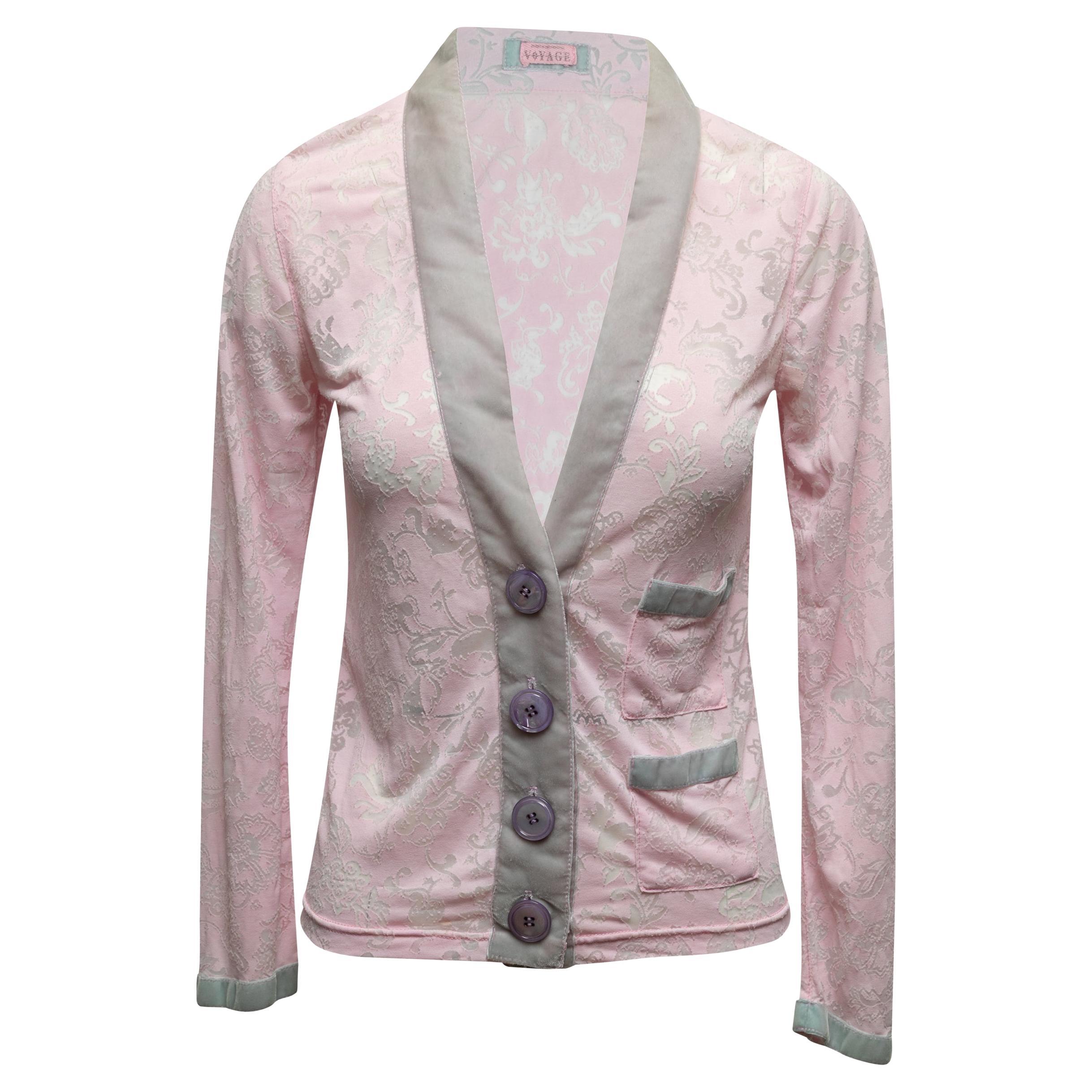 Vintage Light Pink & Light Blue Voyage V-Neck Cardigan Size US S