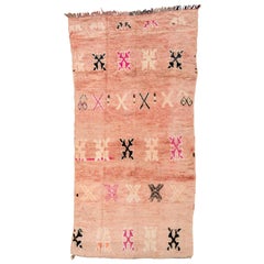 Vintage Light Pink Moroccan Rug, Salmon, Hot Pink & Black Accents