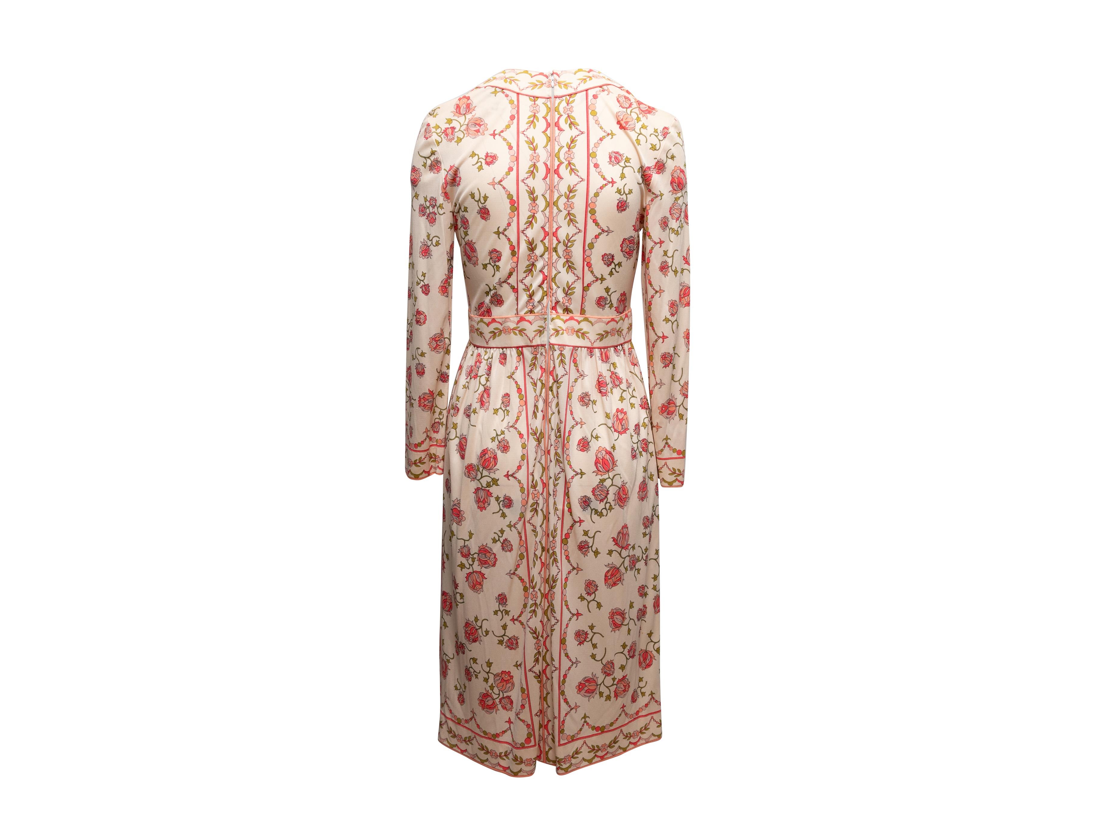Brown Vintage Light Pink & Multicolor Emilio Pucci Floral Print Long Sleeve Dress Size