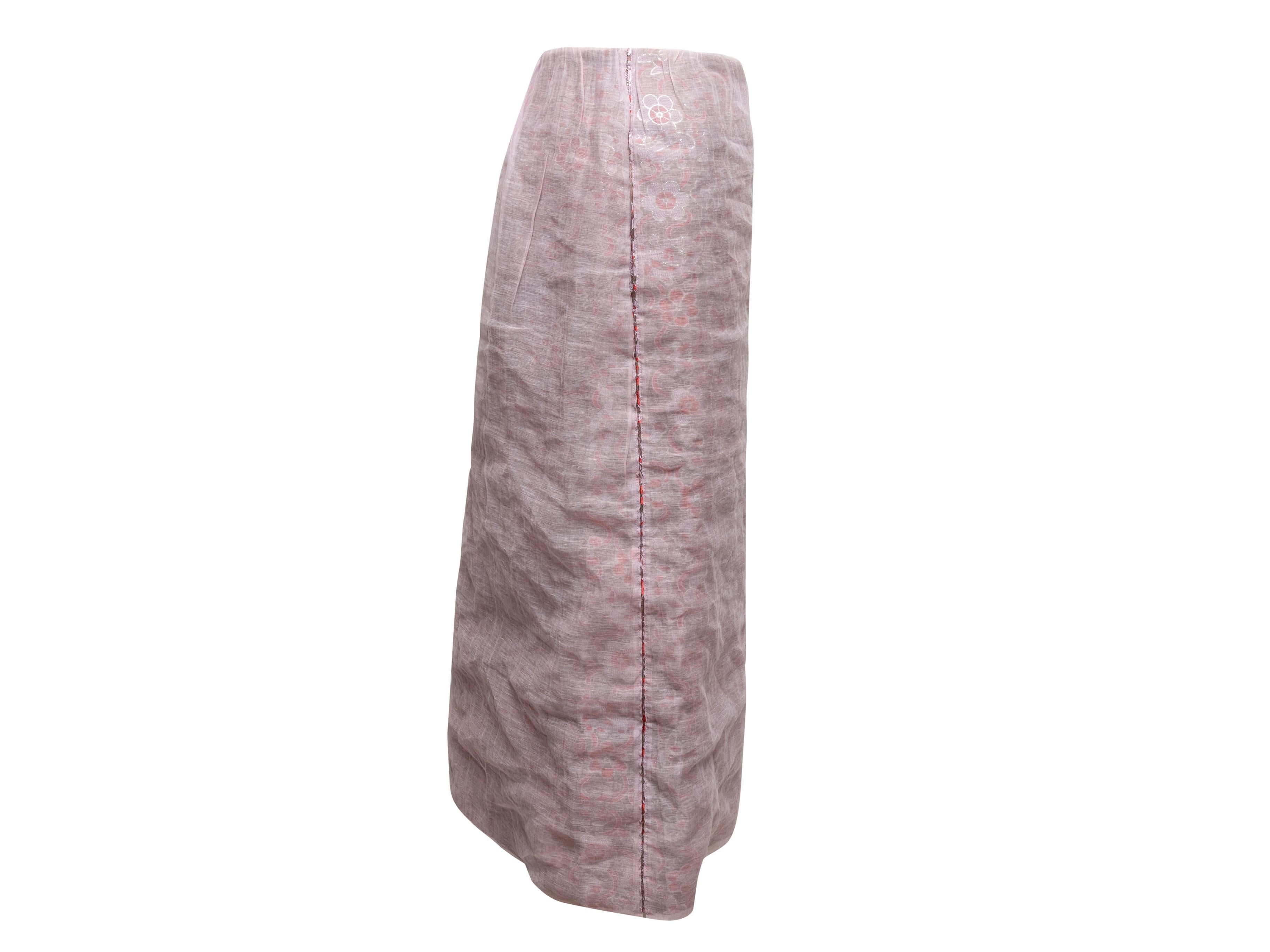 Vintage Light Pink & Multicolor Issey Miyake Jacquard Midi Skirt Size 2 In Good Condition For Sale In New York, NY