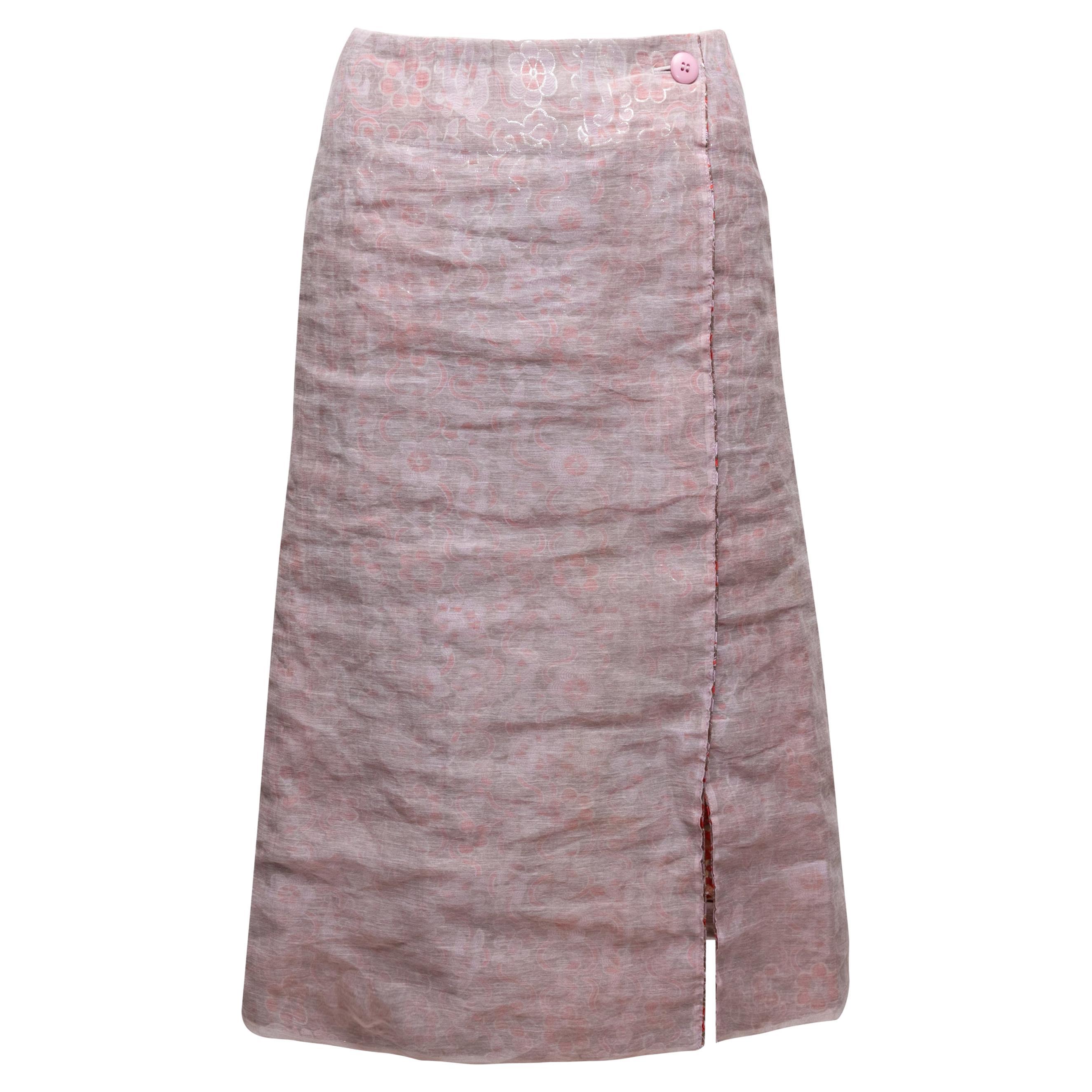 Vintage Light Pink & Multicolor Issey Miyake Jacquard Midi Skirt Size 2 For Sale